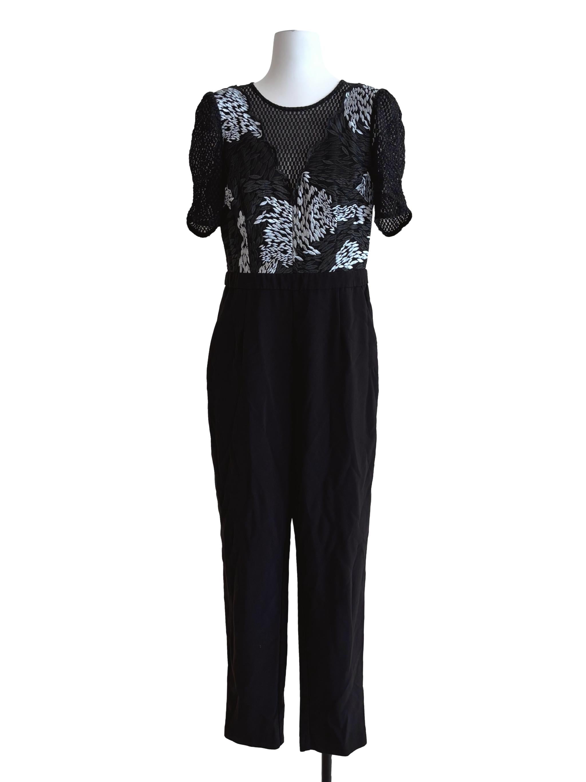 Rich Black Embroidered Bodice Jumpsuit