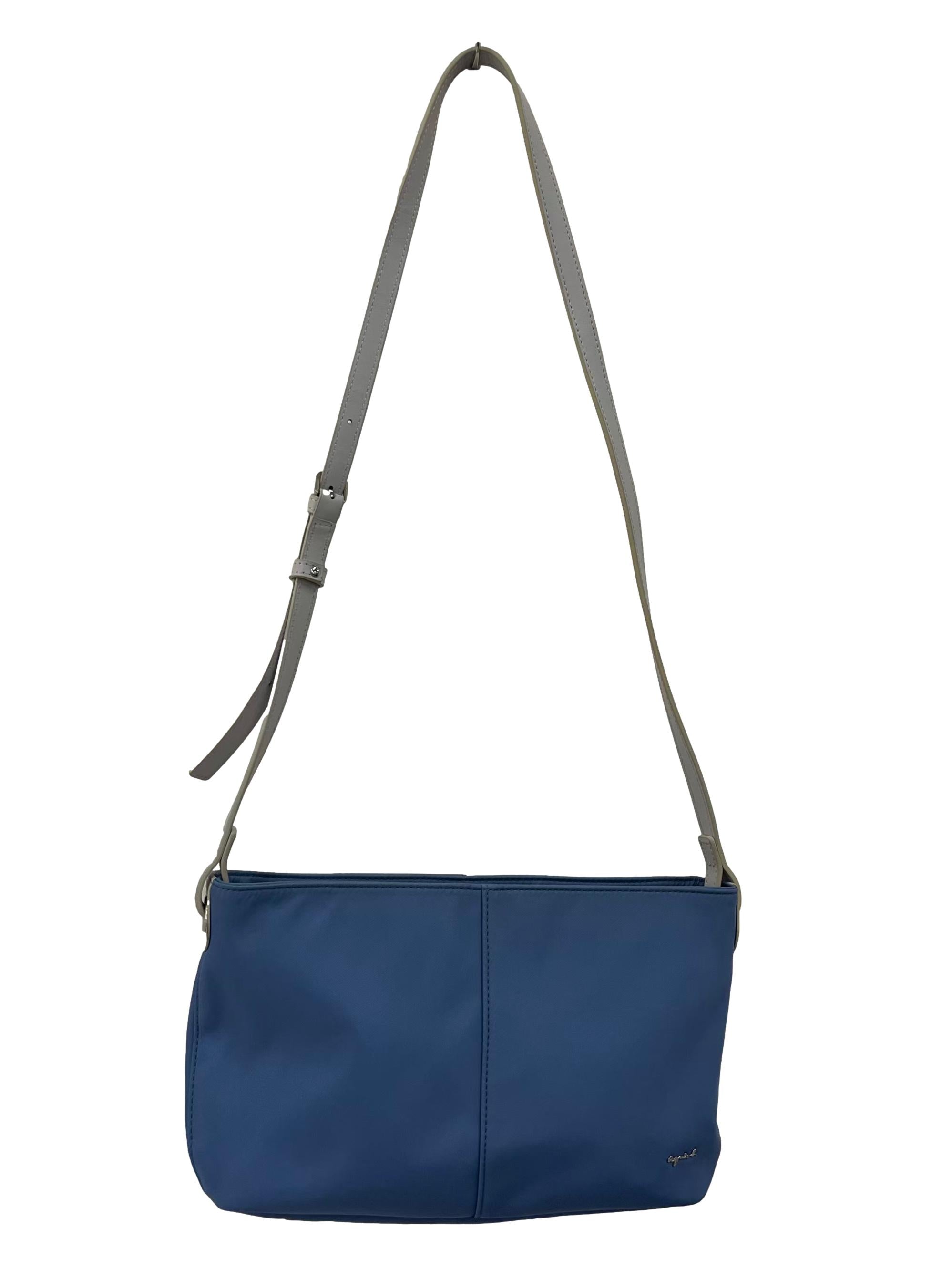 Blue Nylon Crossbody Bag With White Adjustable Straps CSN