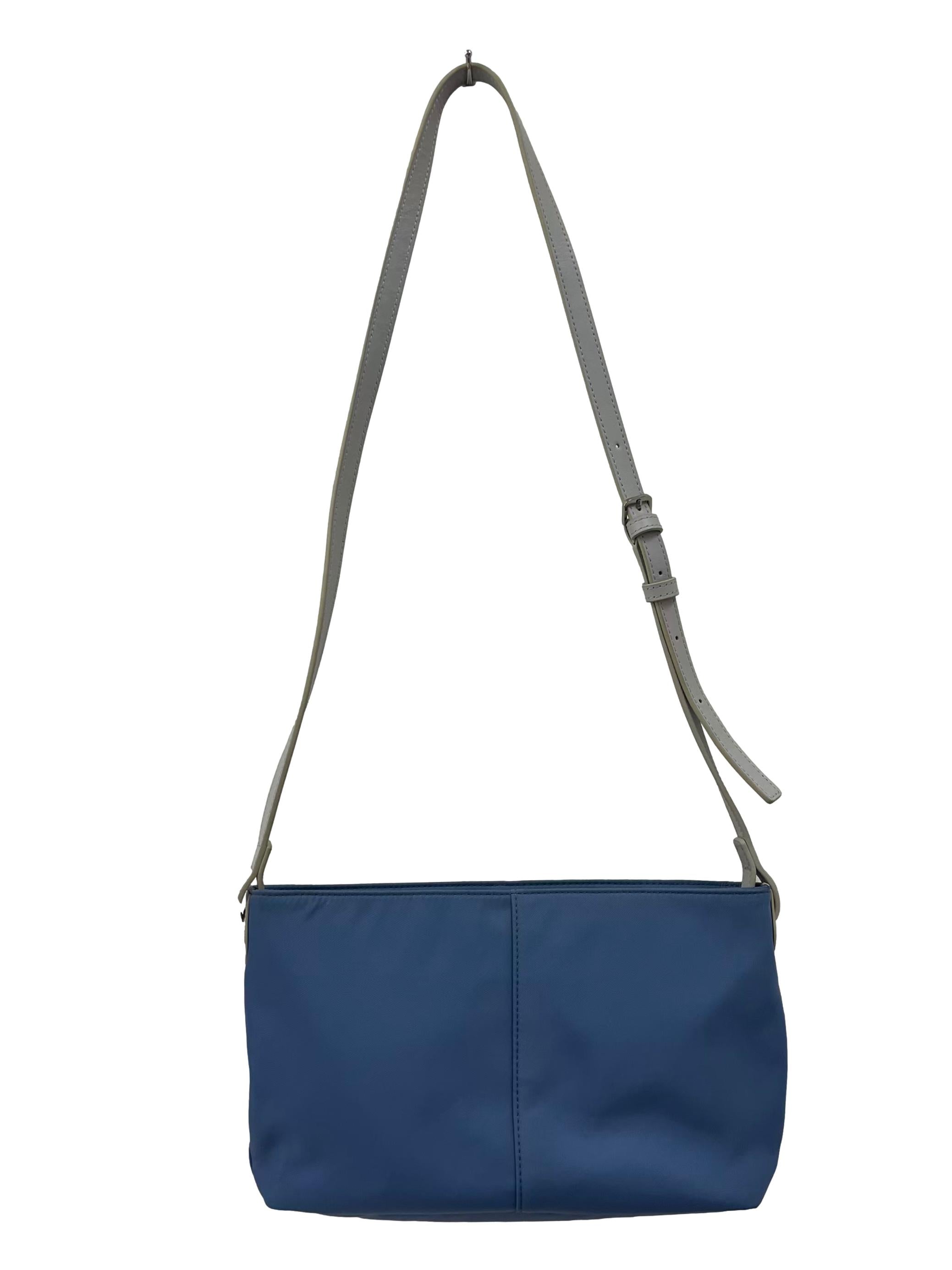 Blue Nylon Crossbody Bag With White Adjustable Straps CSN