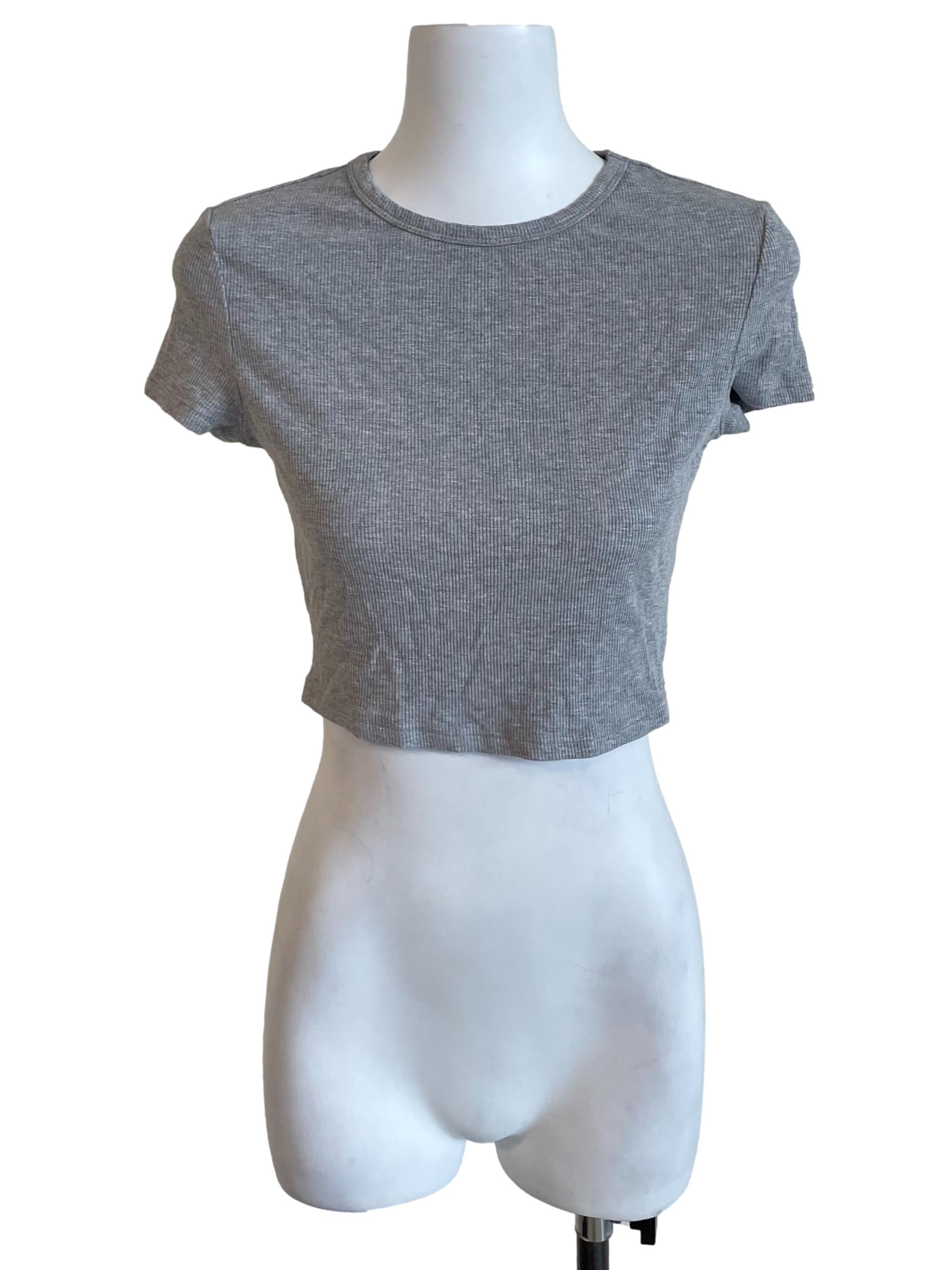 Grey Knit Crop Tee