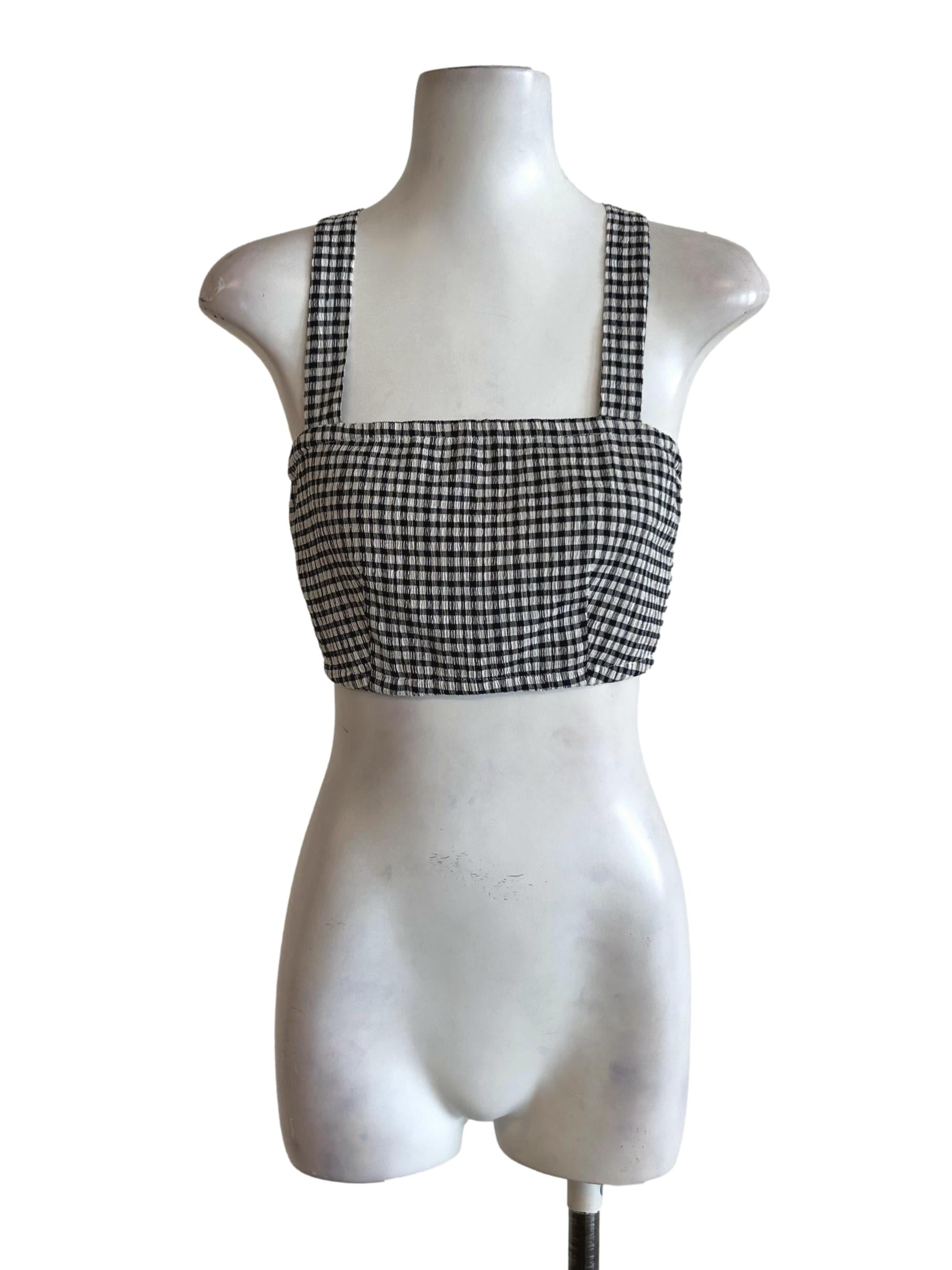 Navy And White Gingham Sleeveless Top