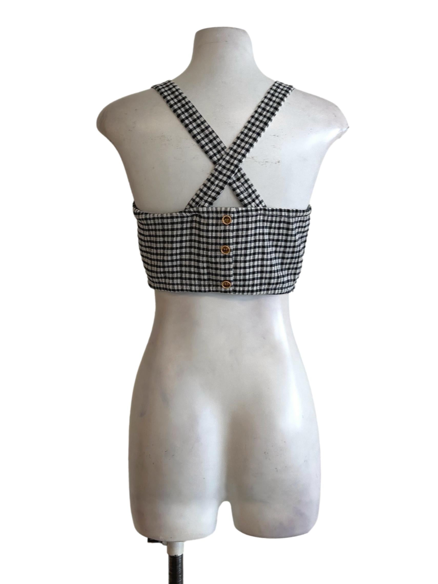 Navy And White Gingham Sleeveless Top