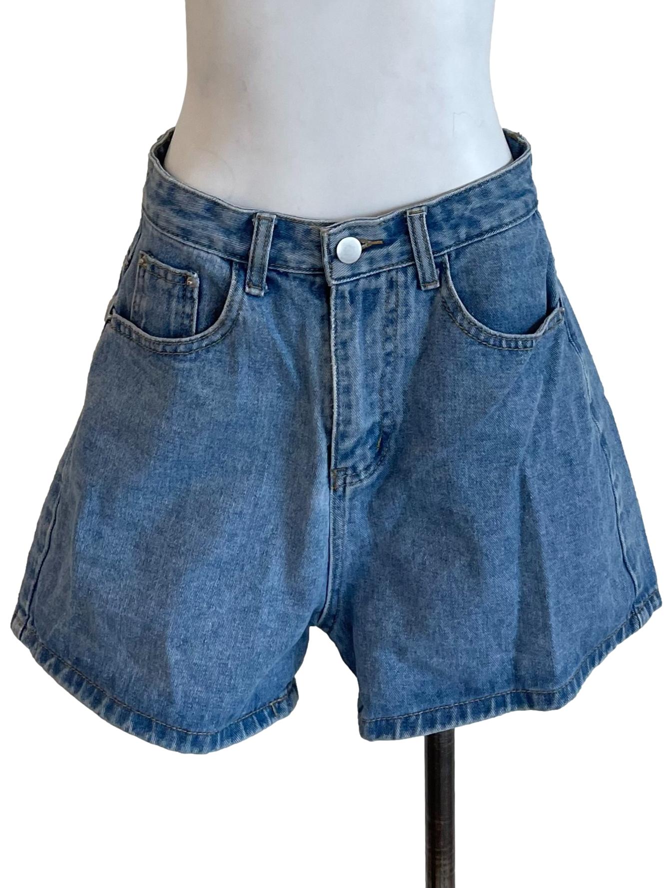 Blue Wide Denim Shorts