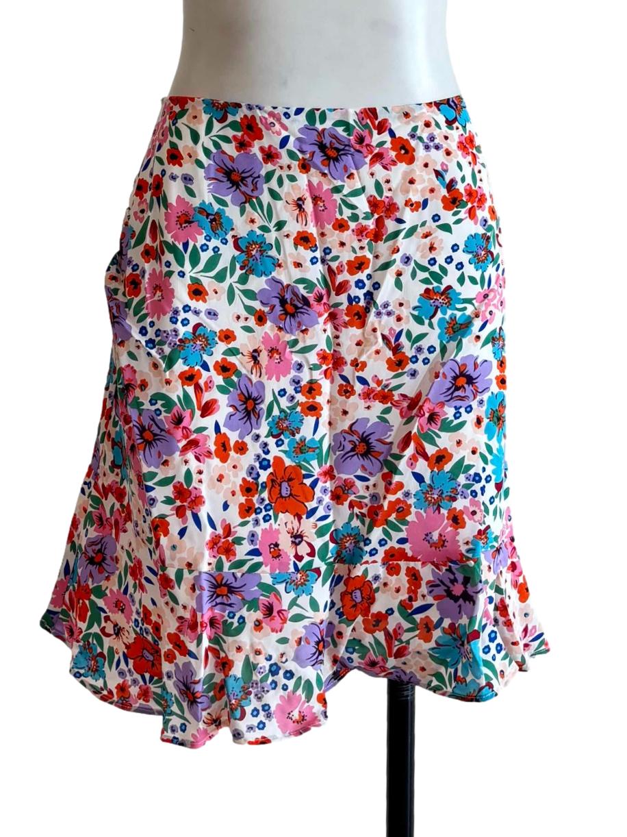 White Multicolor Floral Mini Skirt