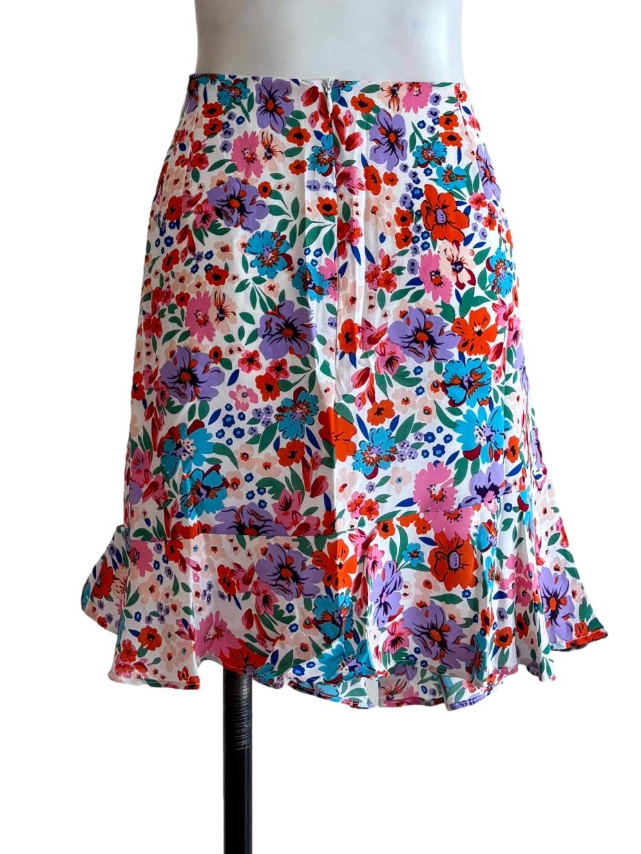 White Multicolor Floral Mini Skirt