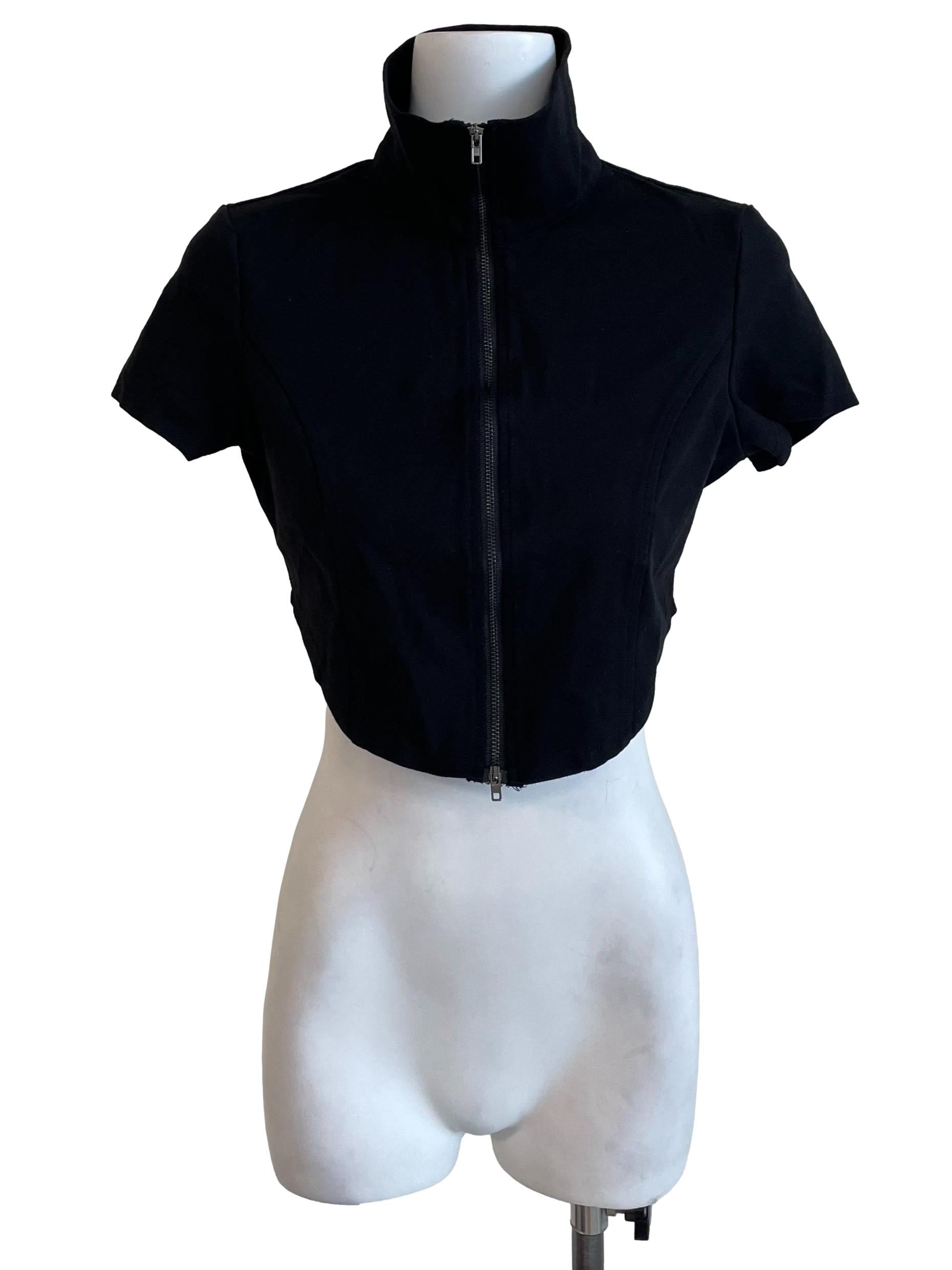 Black High Neck Zip Up Top