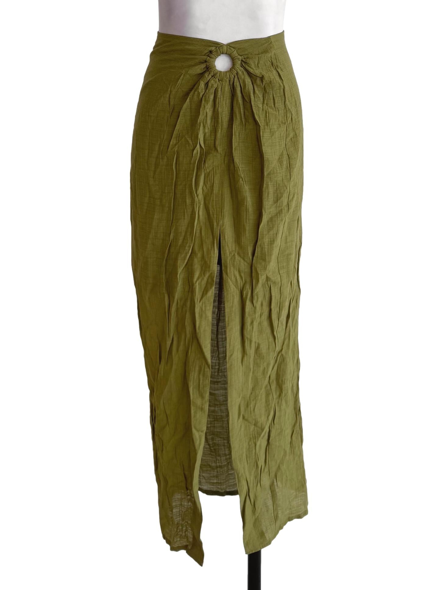 Pear Green Draped Midi Skirt
