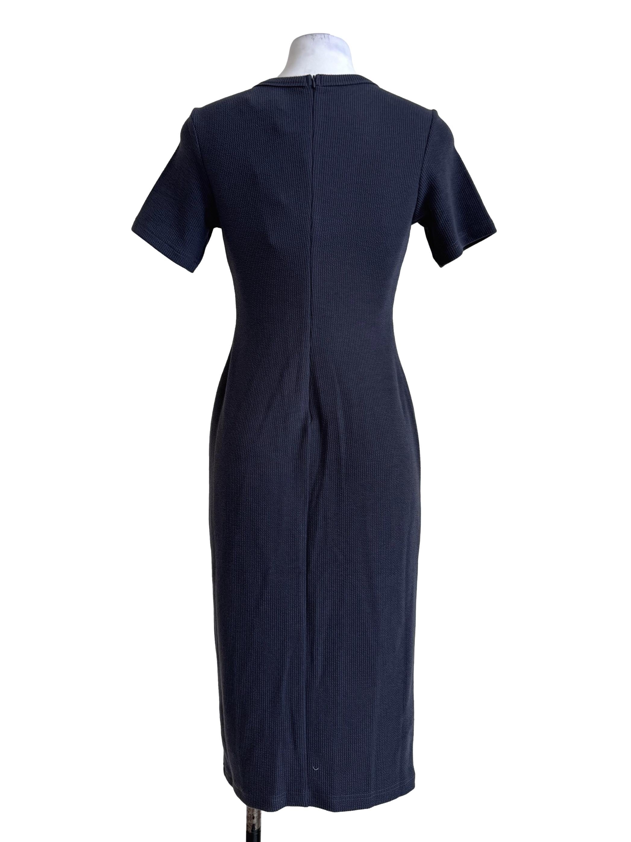 Ash Blue V Neck Ribbed Midi Dress