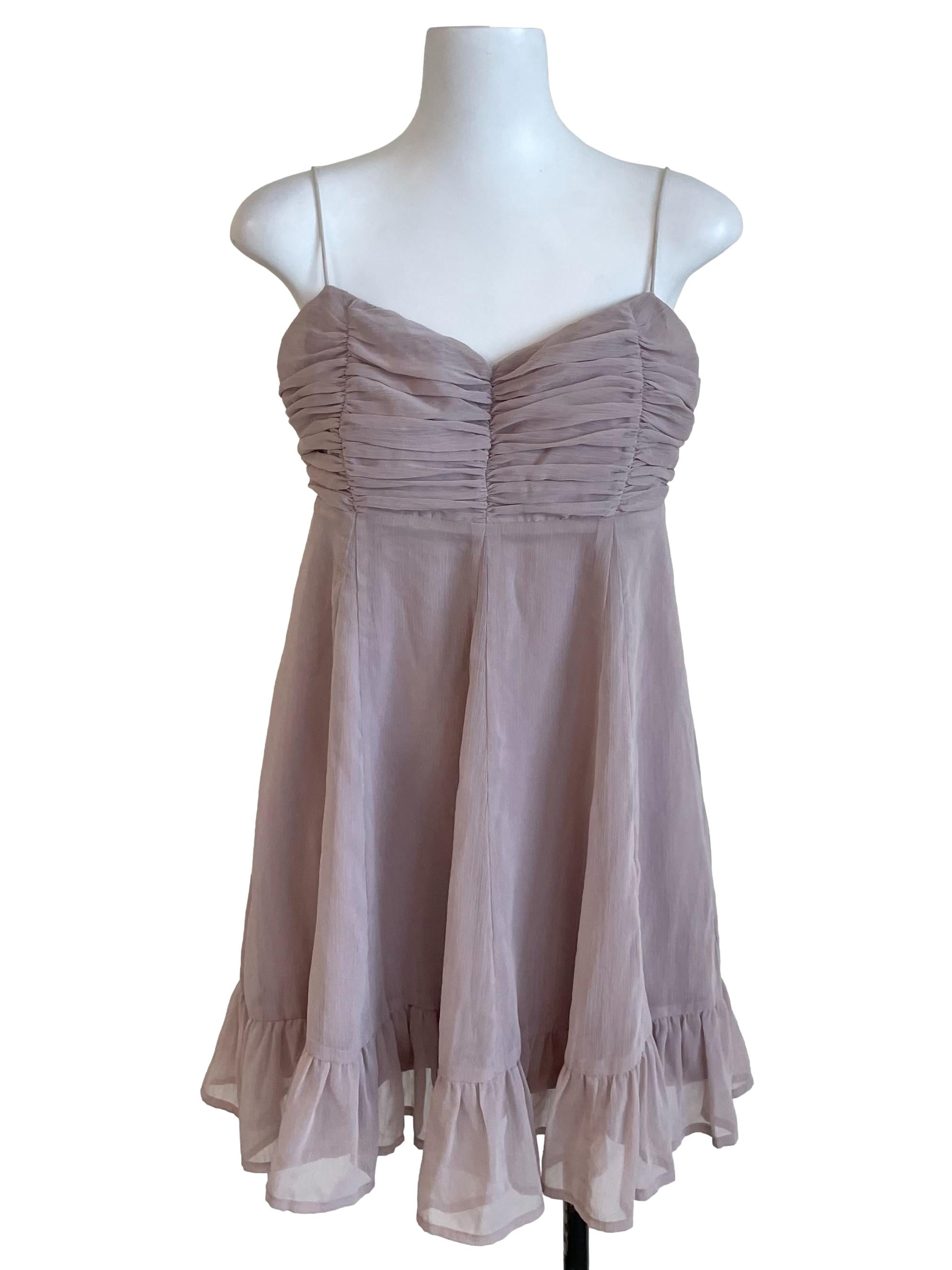 Mauve Ruched Chiffon Babydoll Dress
