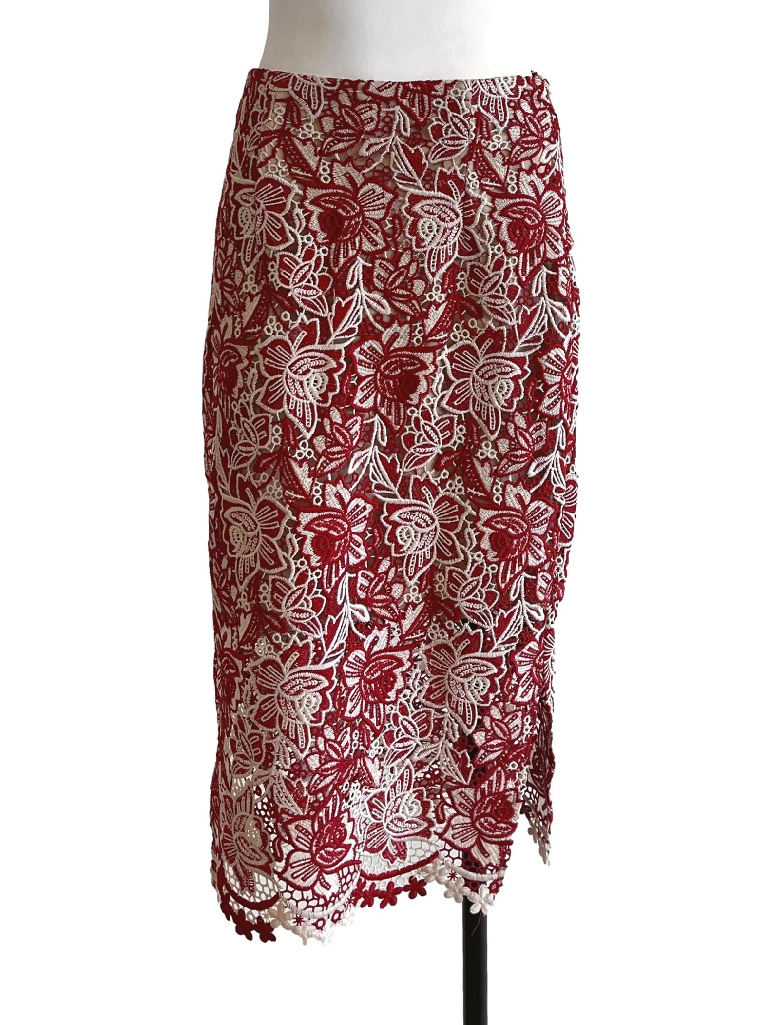 Candy Red Floral Lace Mini Skirt