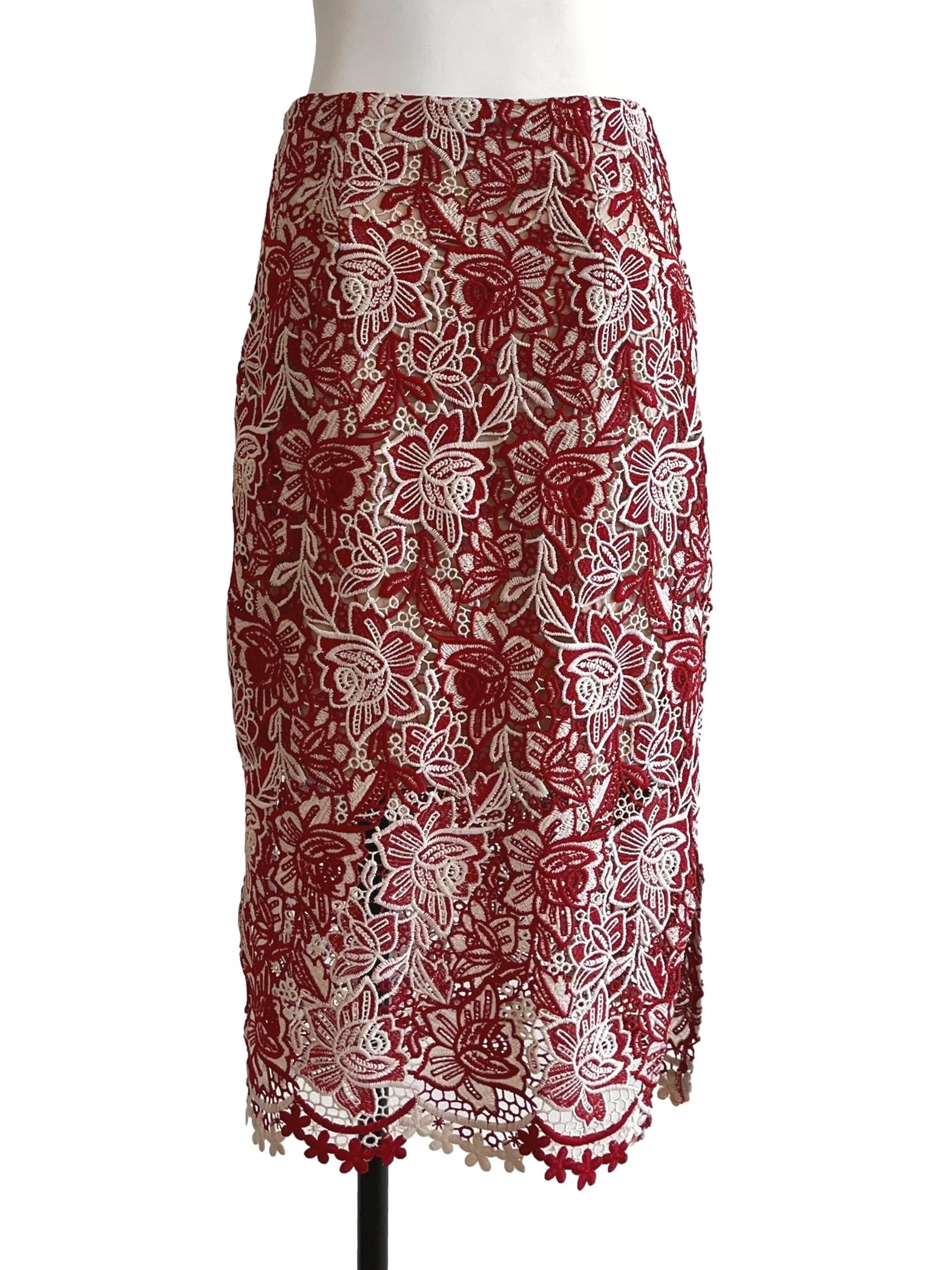 Candy Red Floral Lace Mini Skirt