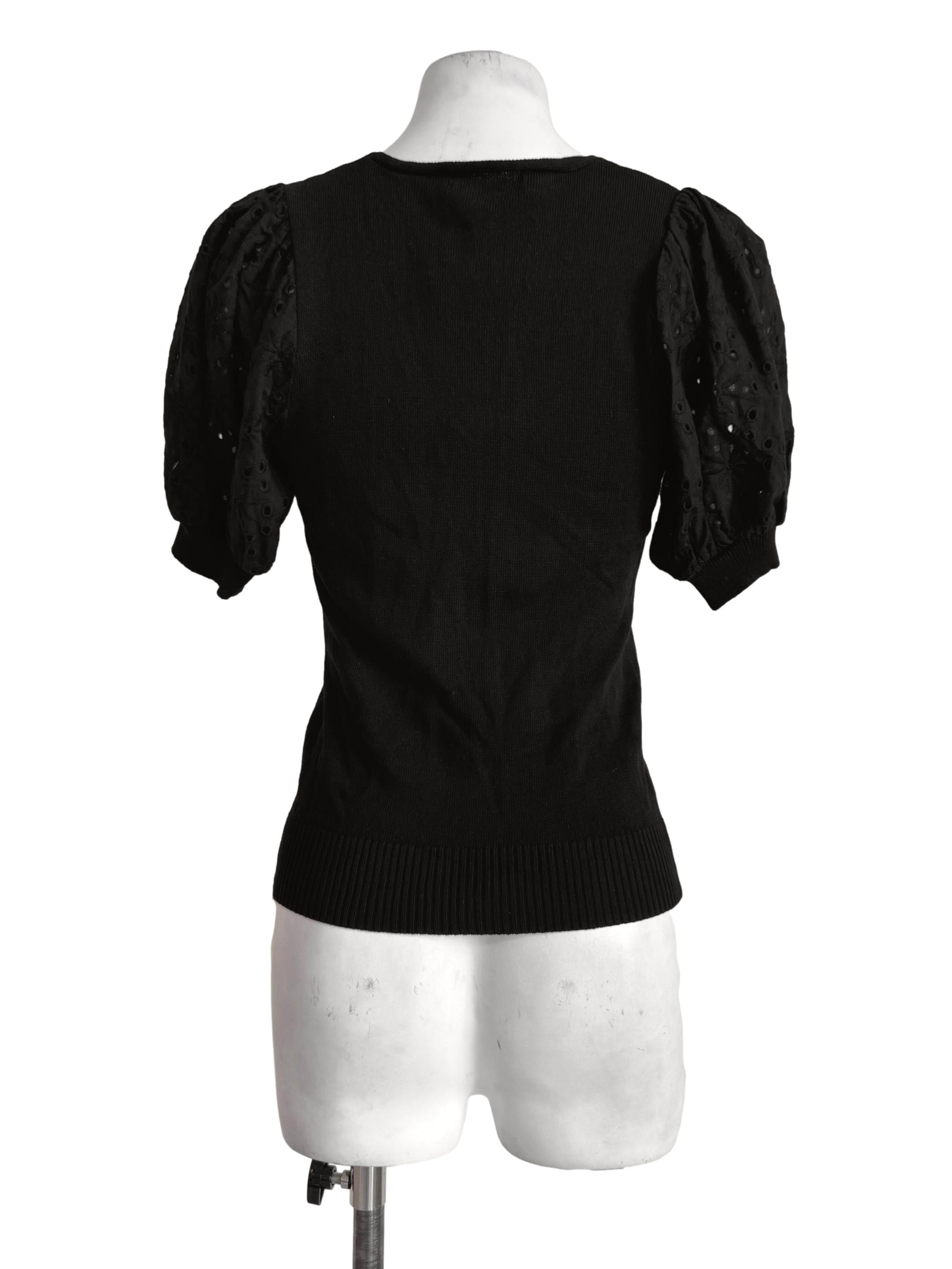 Black Eyelet Sleeve Top TWL
