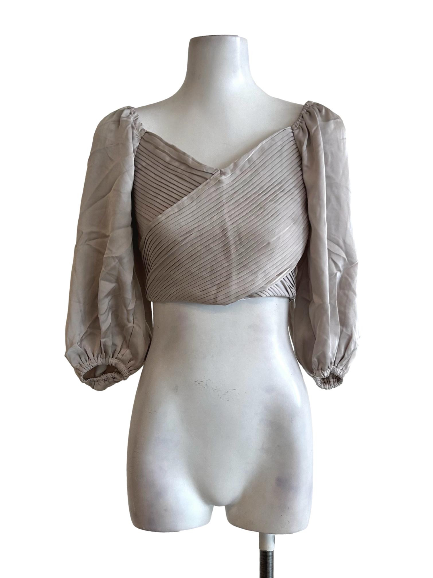 Ice Grey Pleated Long Sleeve Top