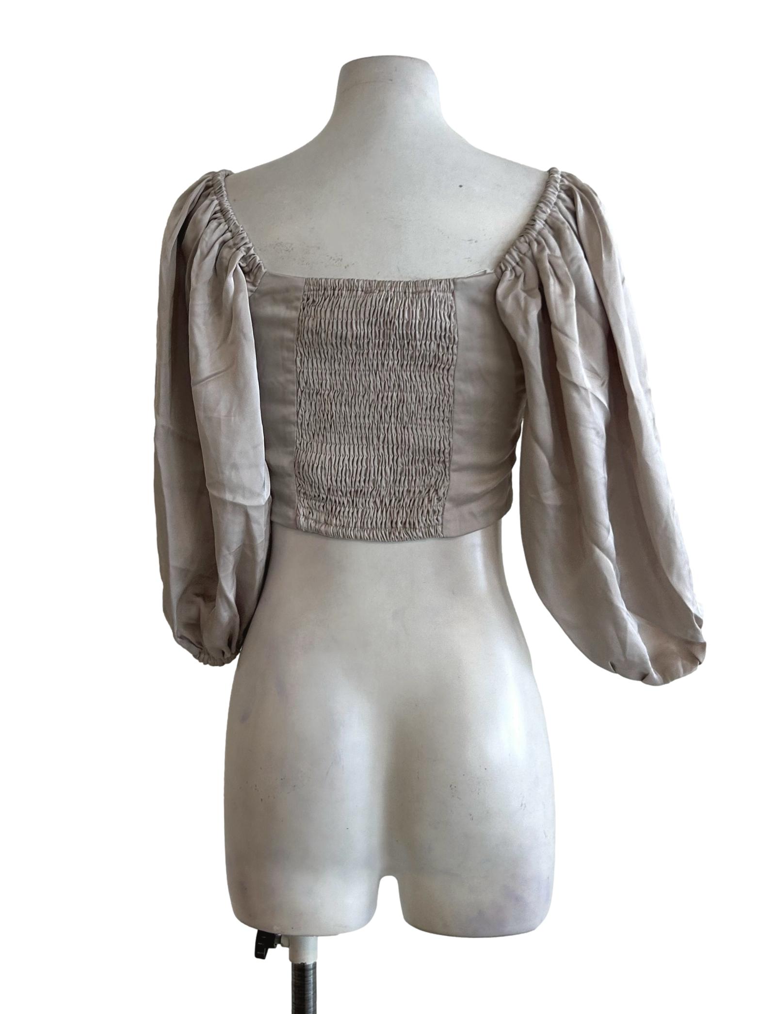 Ice Grey Pleated Long Sleeve Top