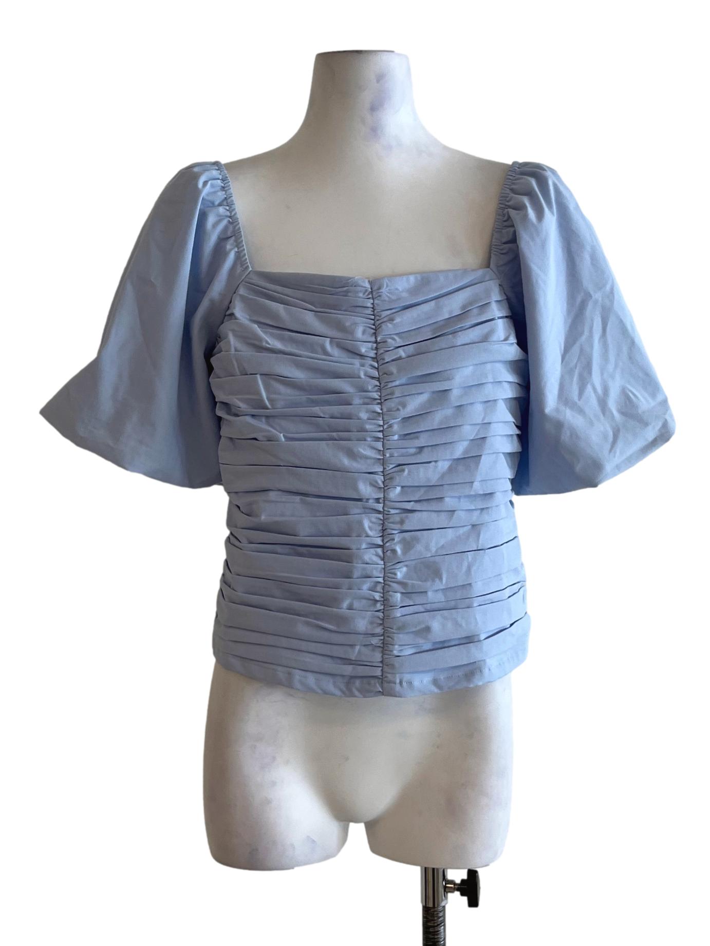 Blue Square Neckline Blouse