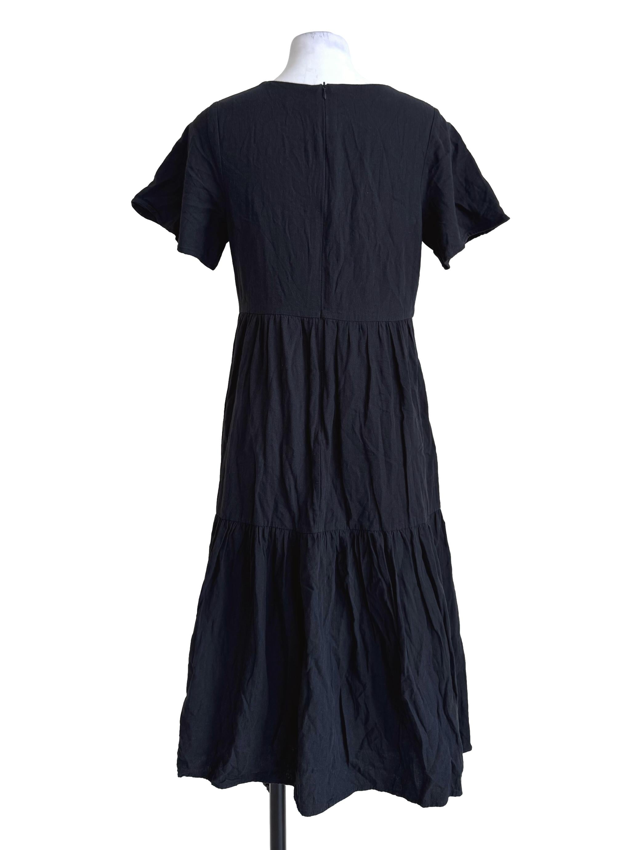 Charcoal Black V Neck Tiered Dress