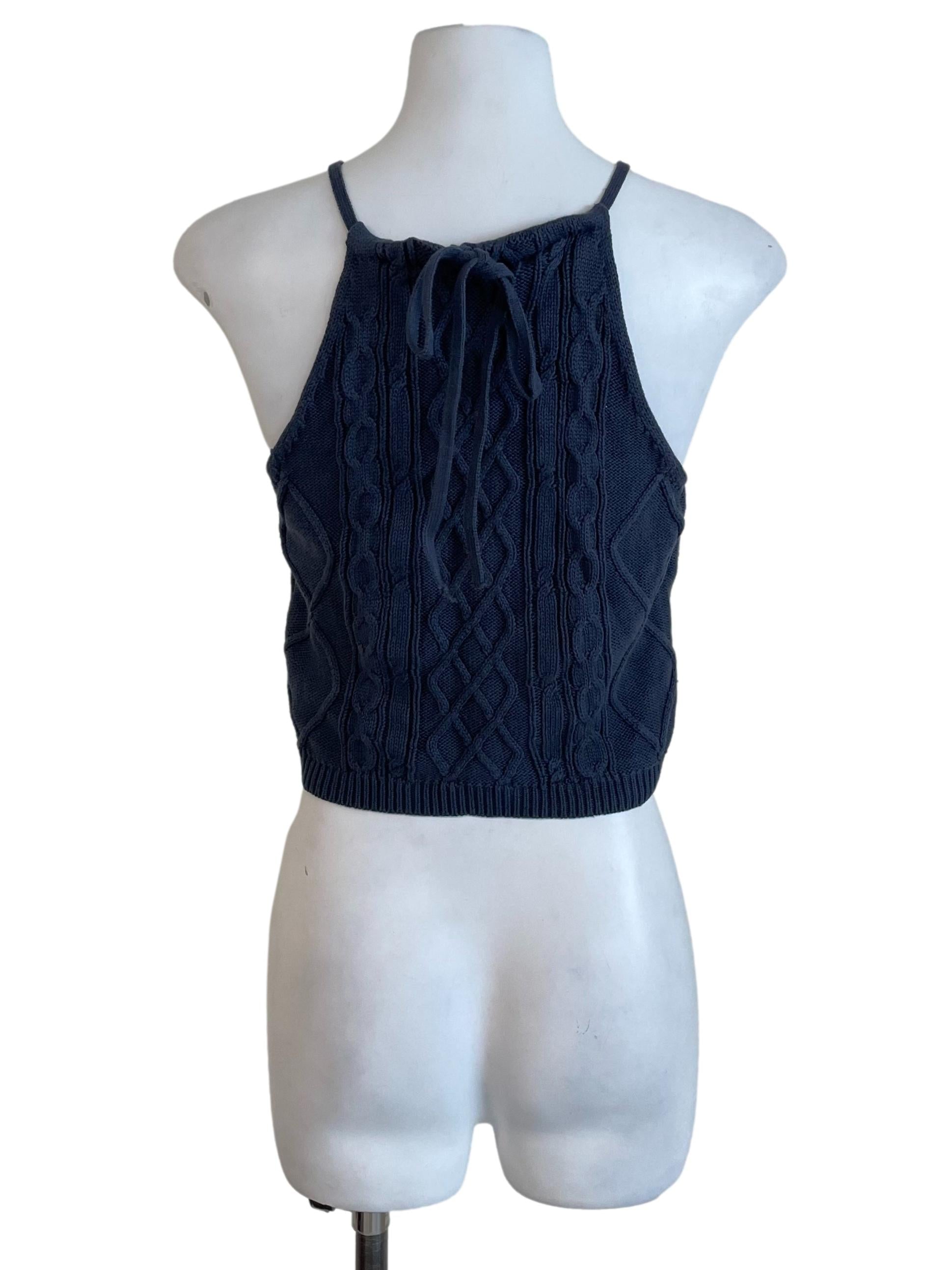 Spruce Blue Halter Neck Tweed Top