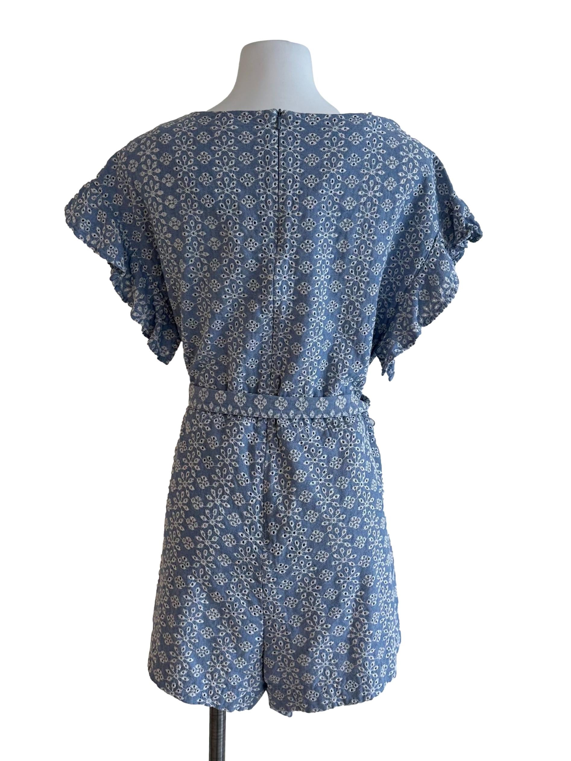 Dusty Blue Embroidery Strap Romper