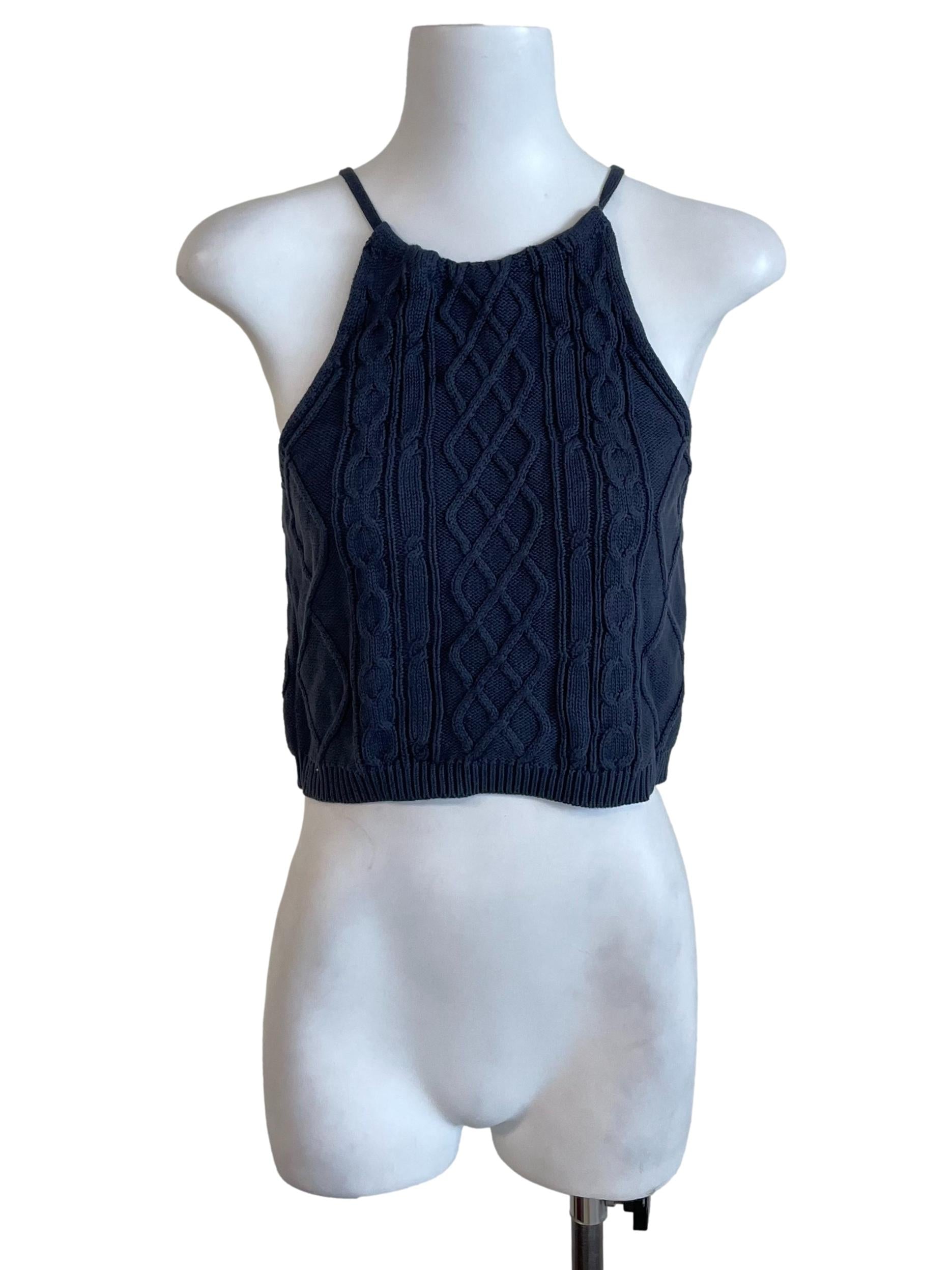 Spruce Blue Halter Neck Tweed Top