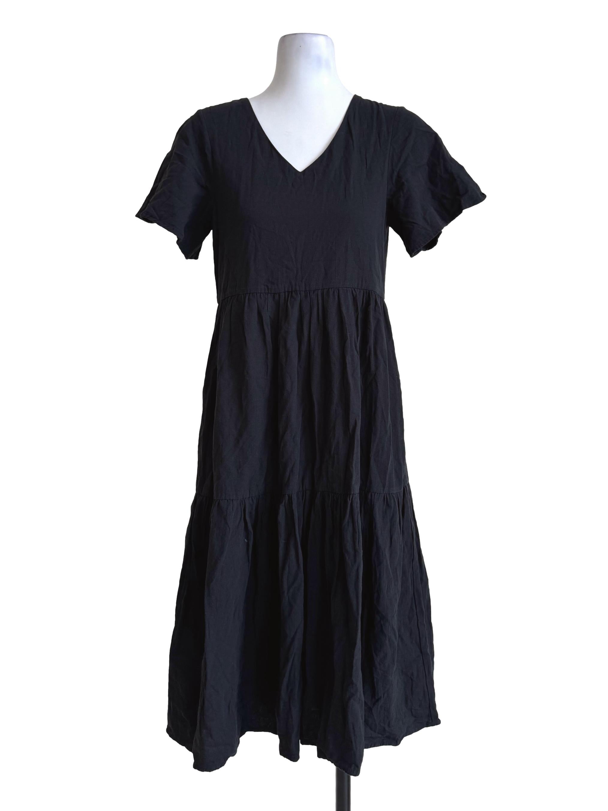 Charcoal Black V Neck Tiered Dress