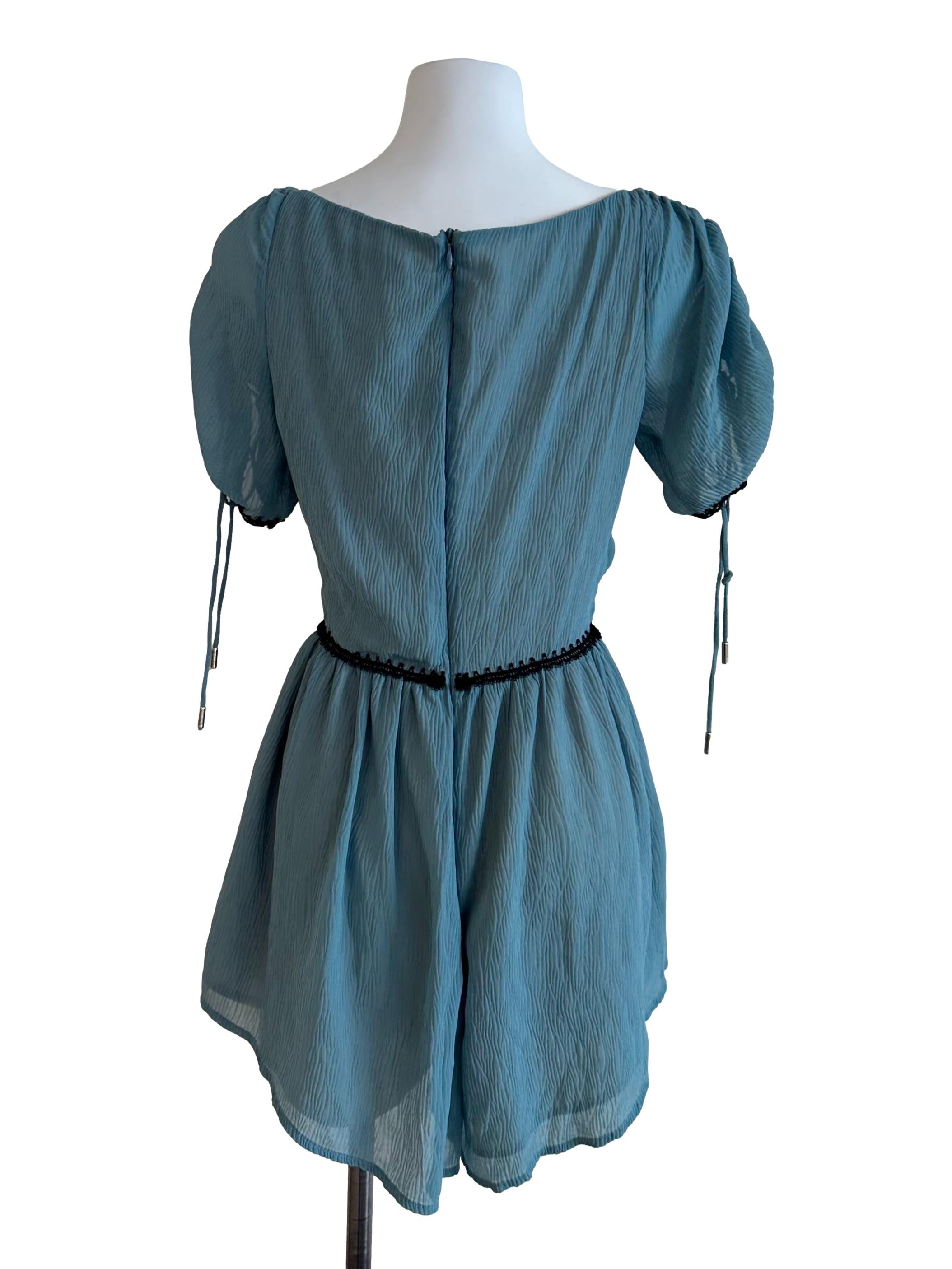 Aqua Green Ruched Textured Romper