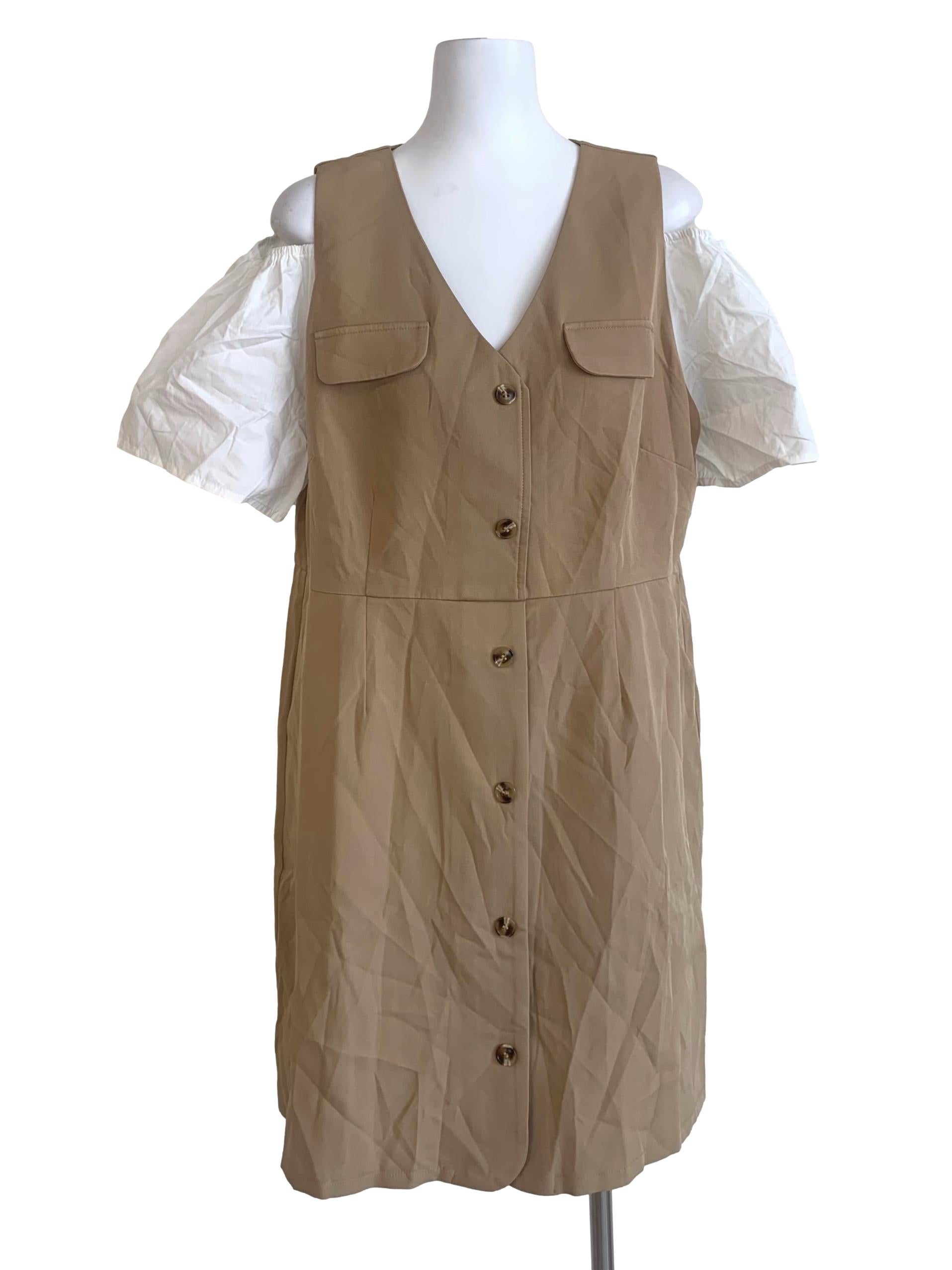Hazelnut Beige V Neck Dress