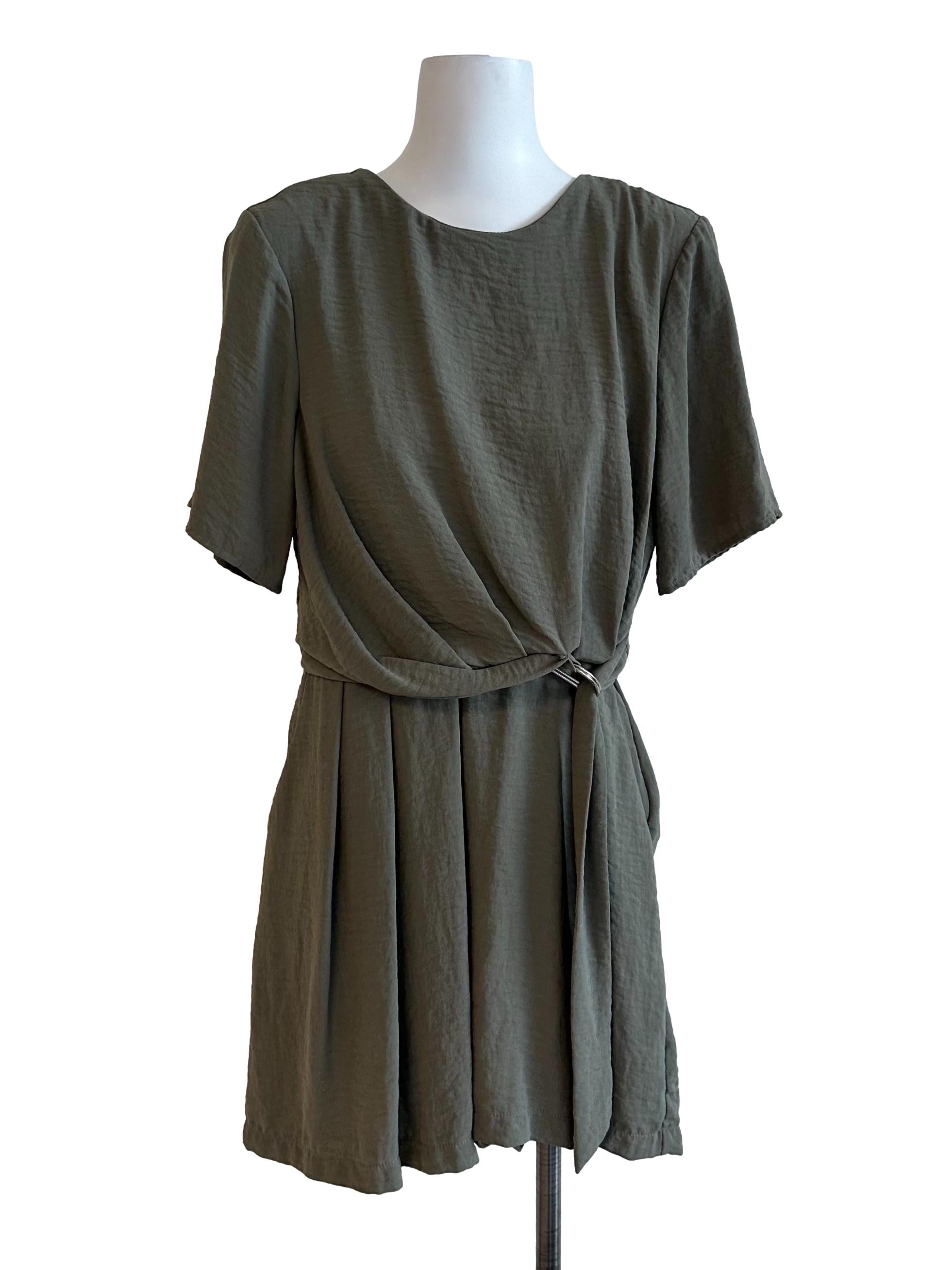 Moss Green Textured Box Pleated Romper