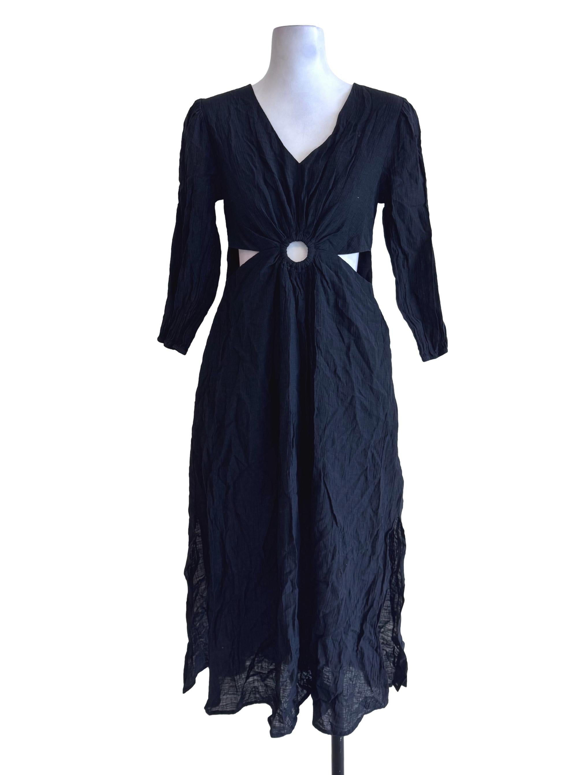 Black V Neck Midi Dress