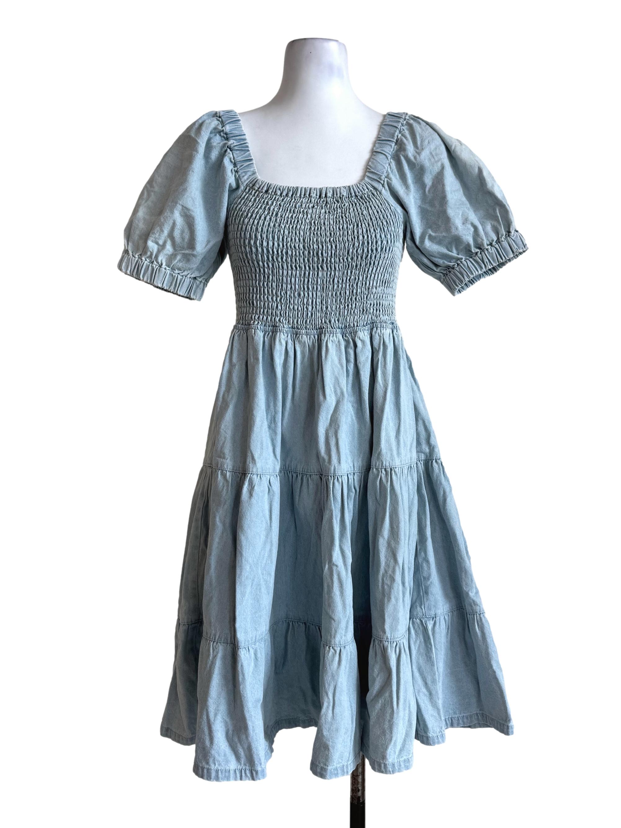 Pale Denim Tiered Dress