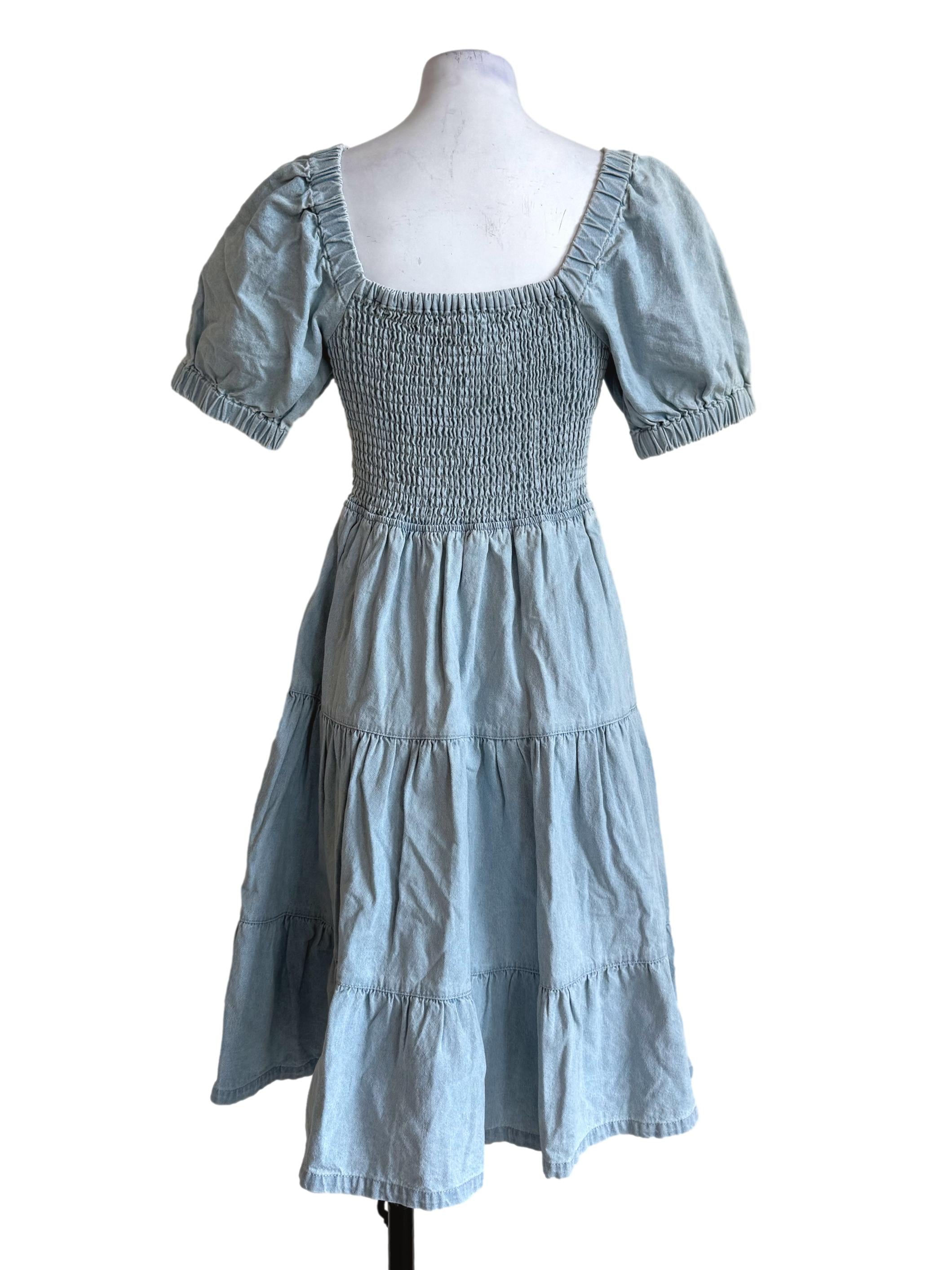 Pale Denim Tiered Dress