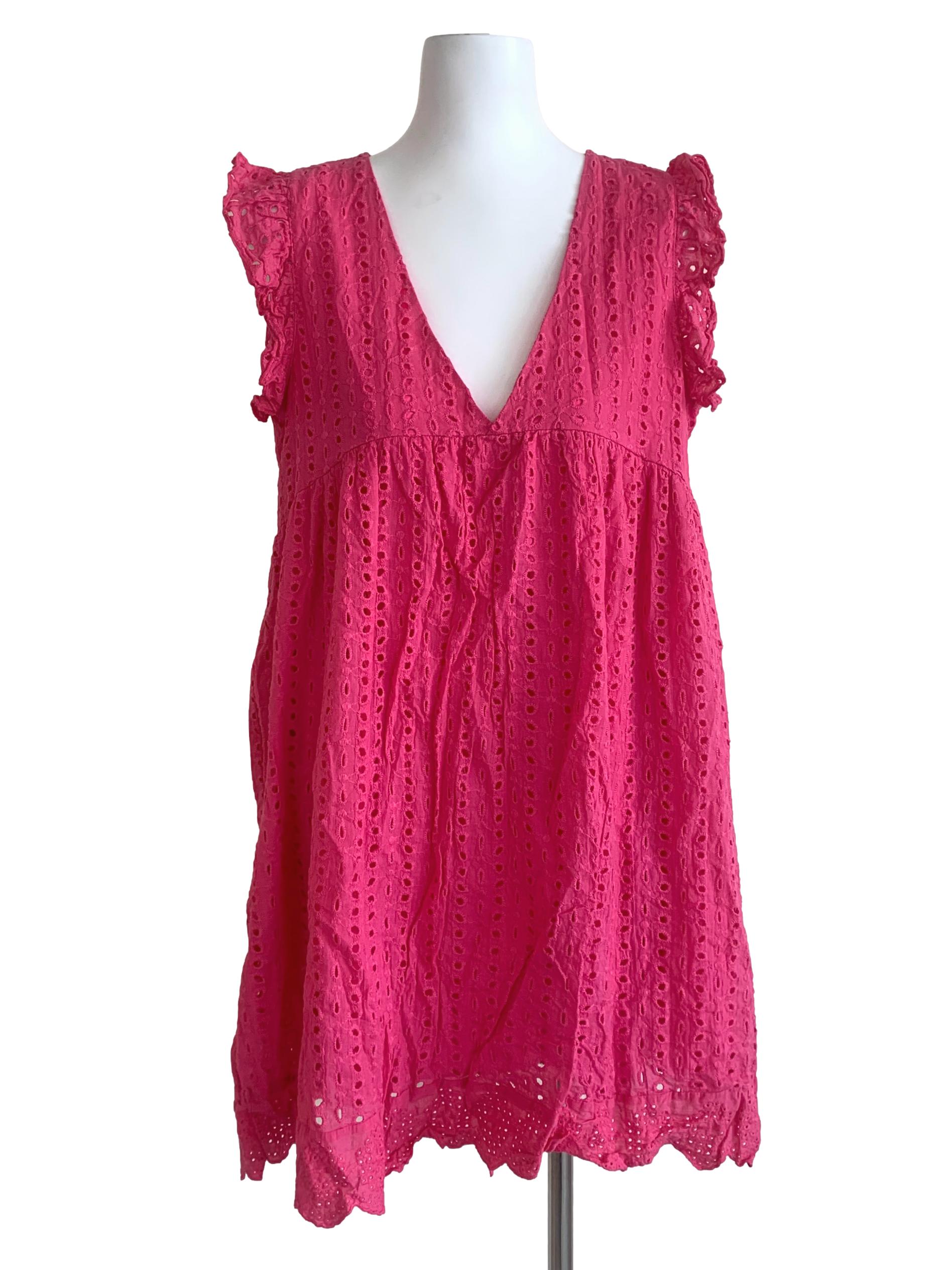 Hot Pink Emboidery Patterned Dress
