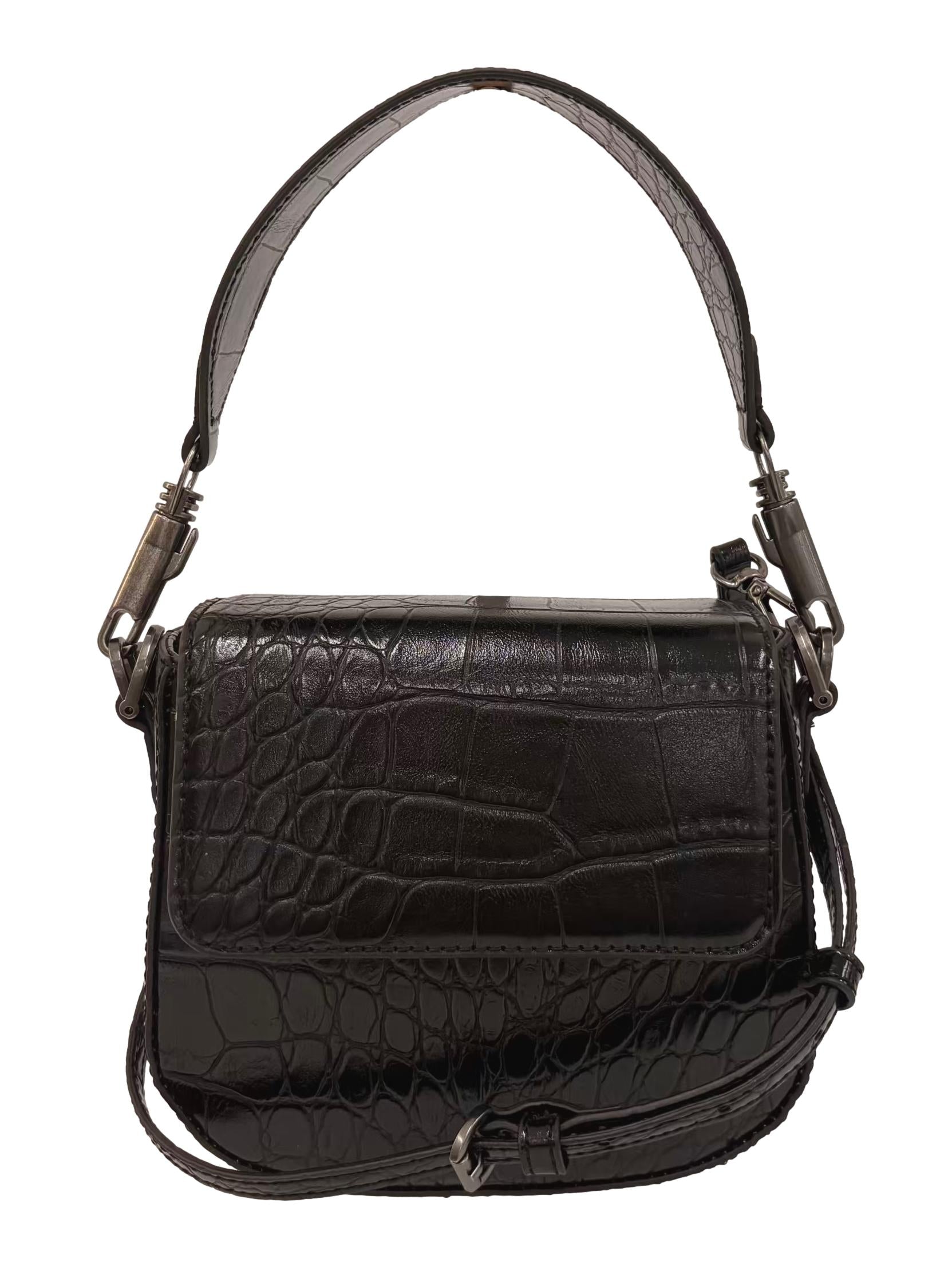 Black Crocodile Texture Mini Crossbody Bag