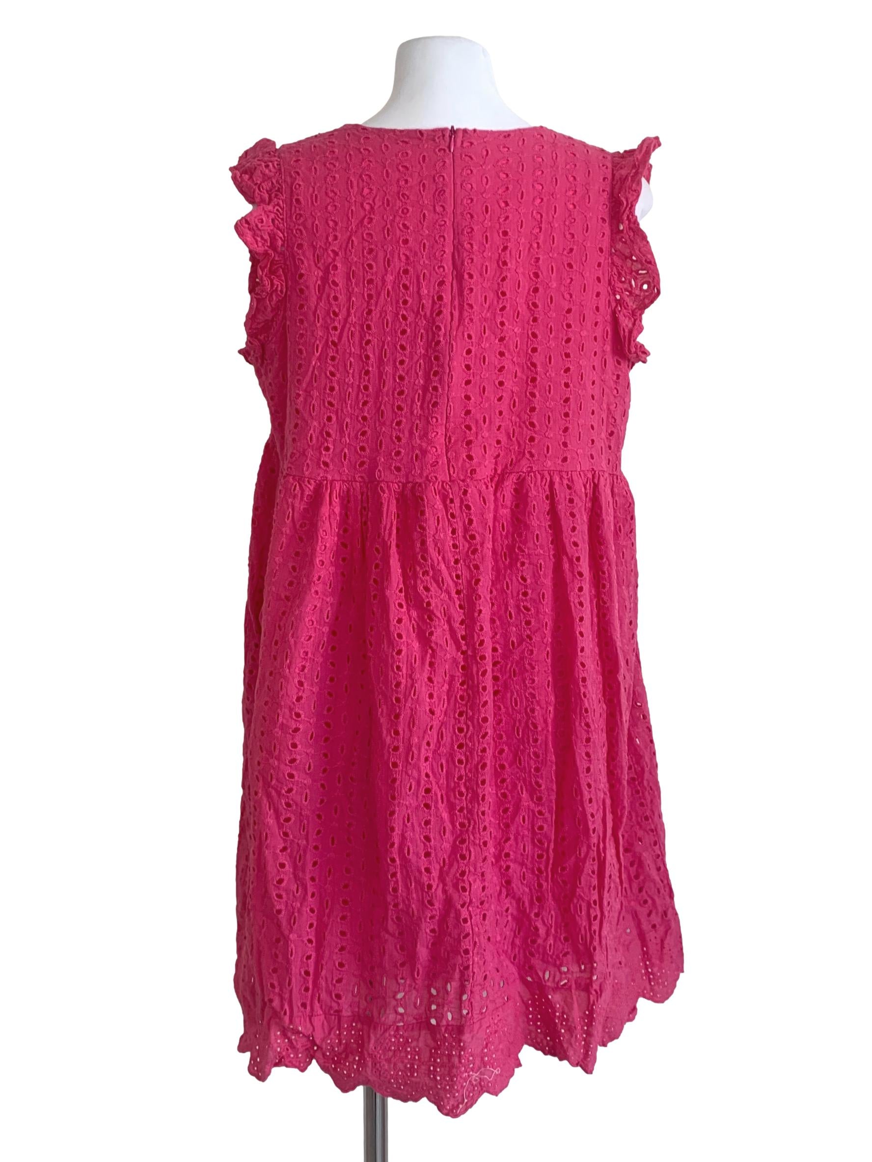 Hot Pink Emboidery Patterned Dress