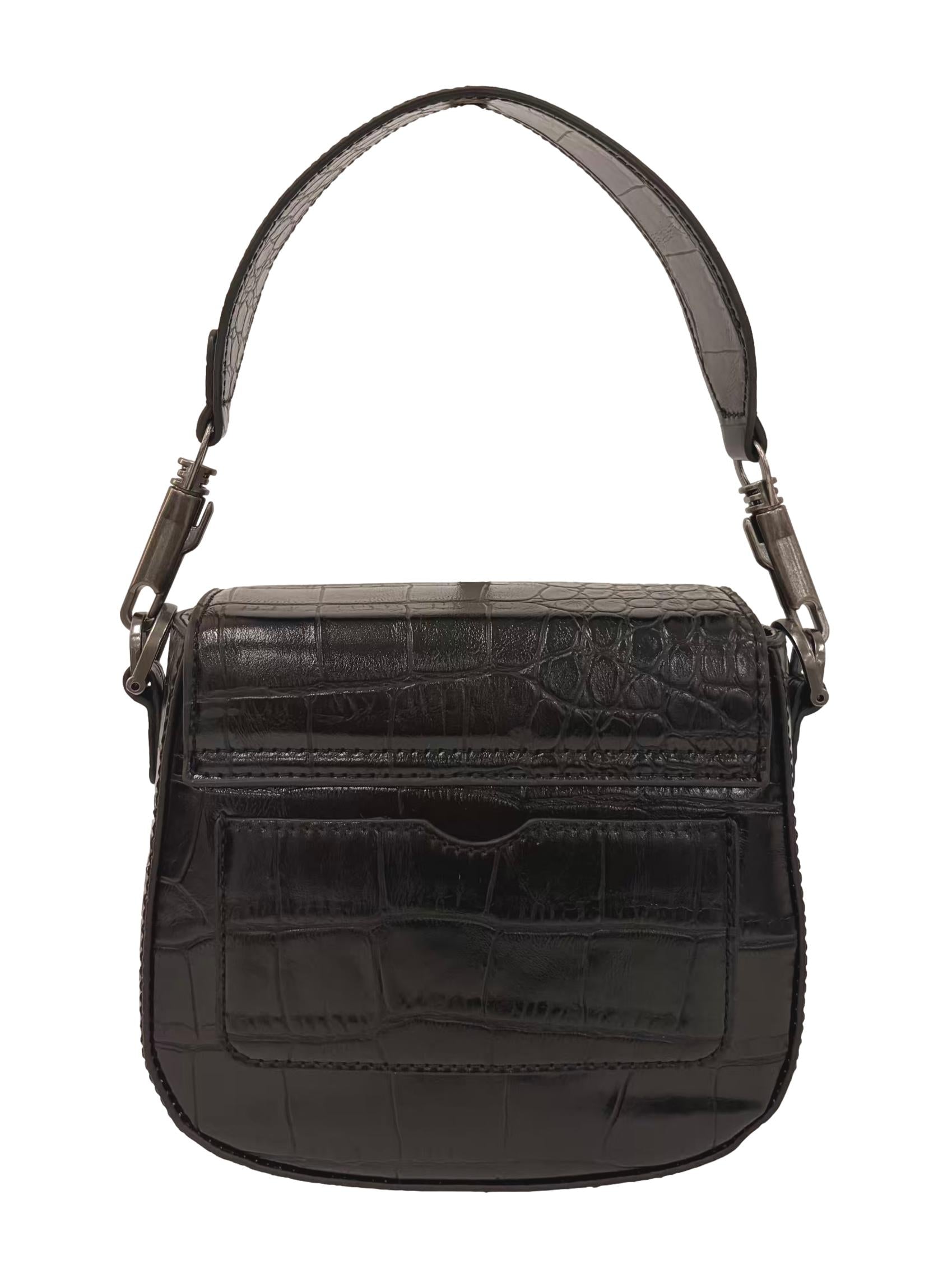 Black Crocodile Texture Mini Crossbody Bag