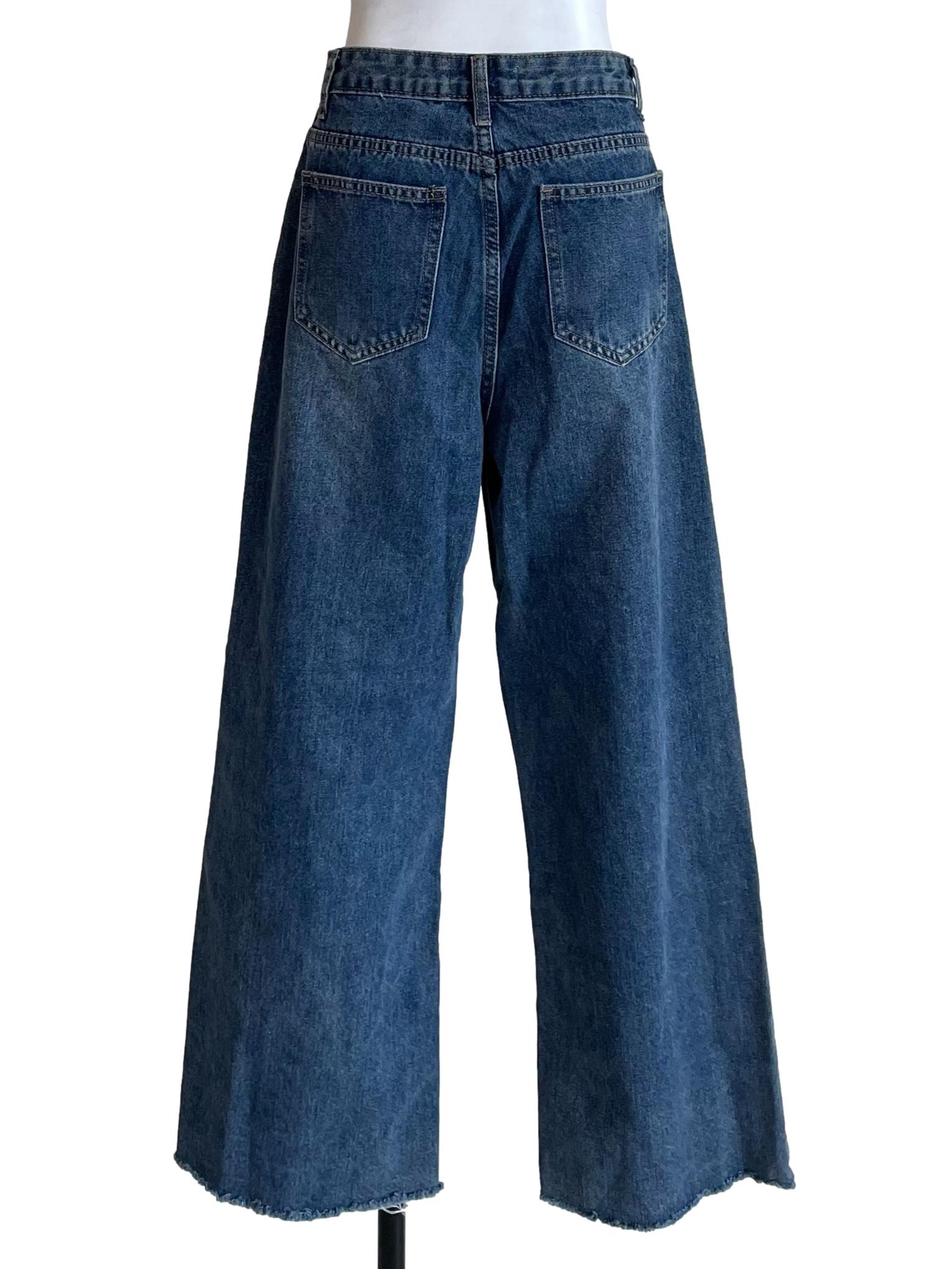 Blue Washed Distressed Baggy Jeans