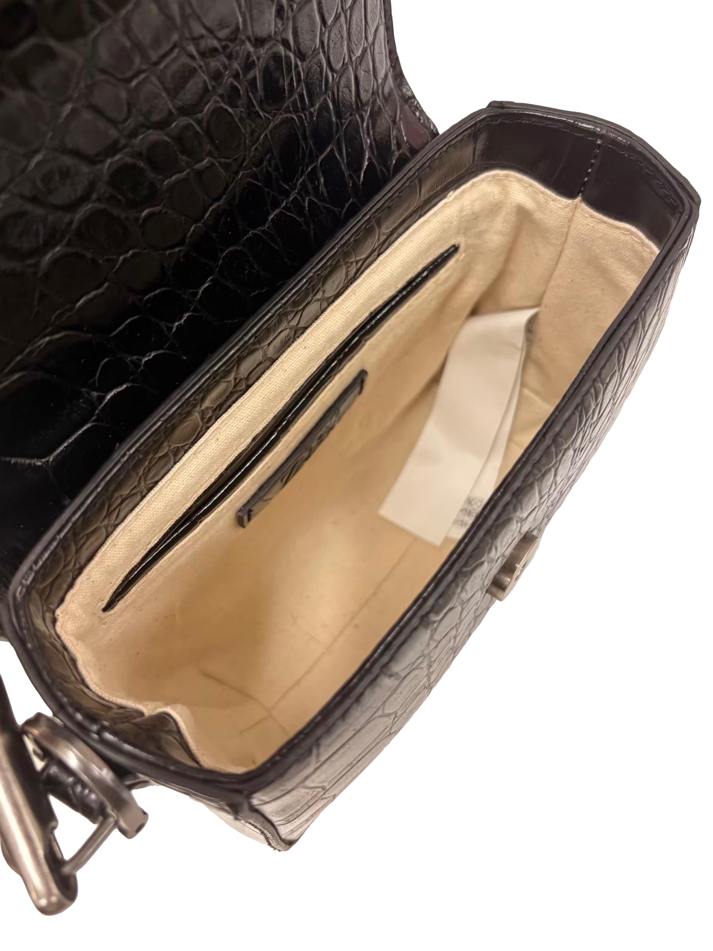 Black Crocodile Texture Mini Crossbody Bag