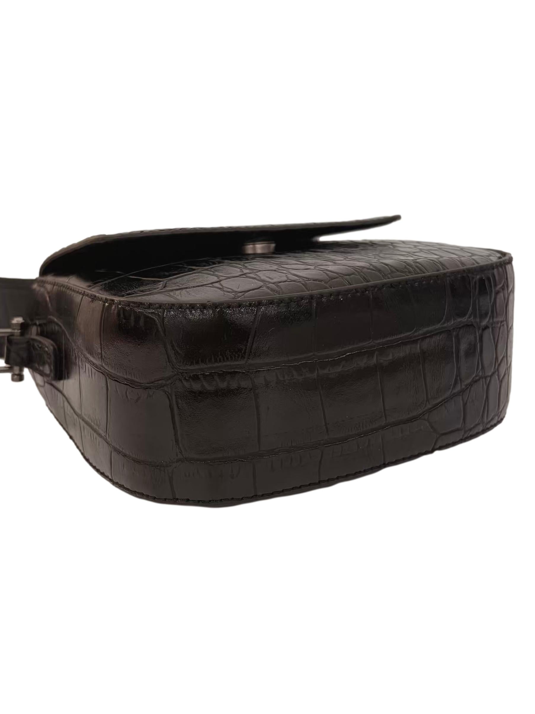 Black Crocodile Texture Mini Crossbody Bag