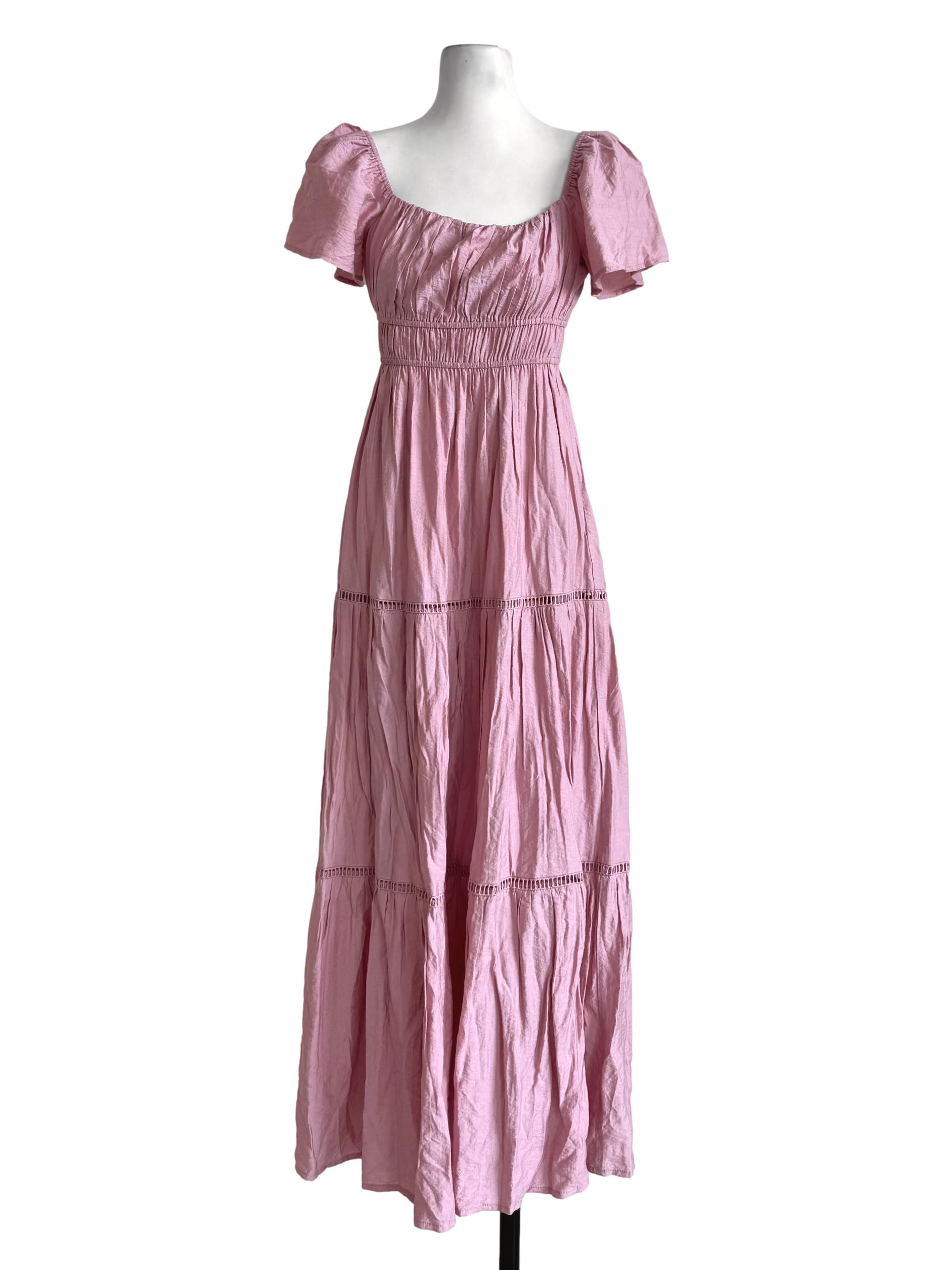 Rose Shirred Tiered Maxi Dress