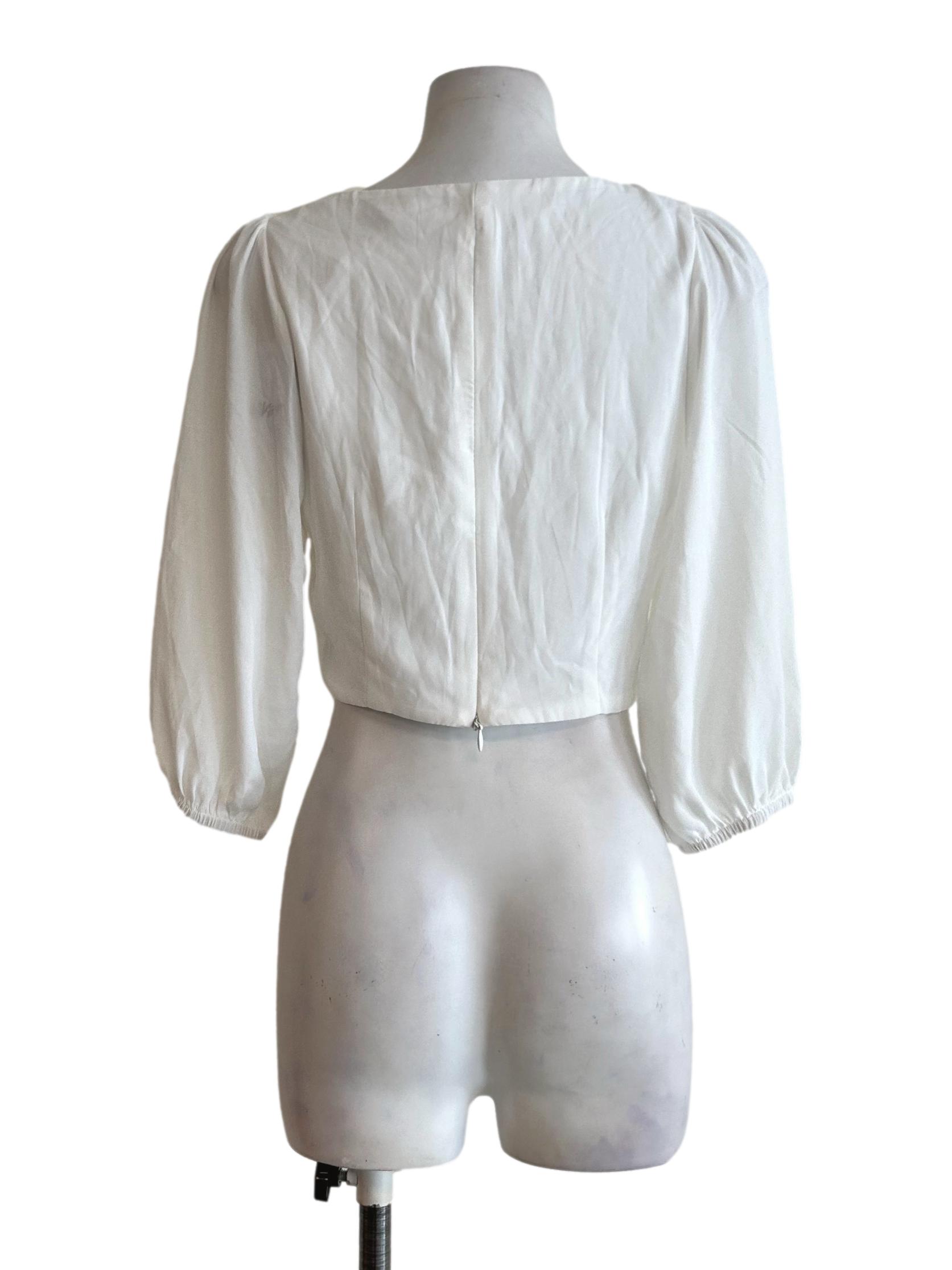 White Ruched Long Sleeve Blouse
