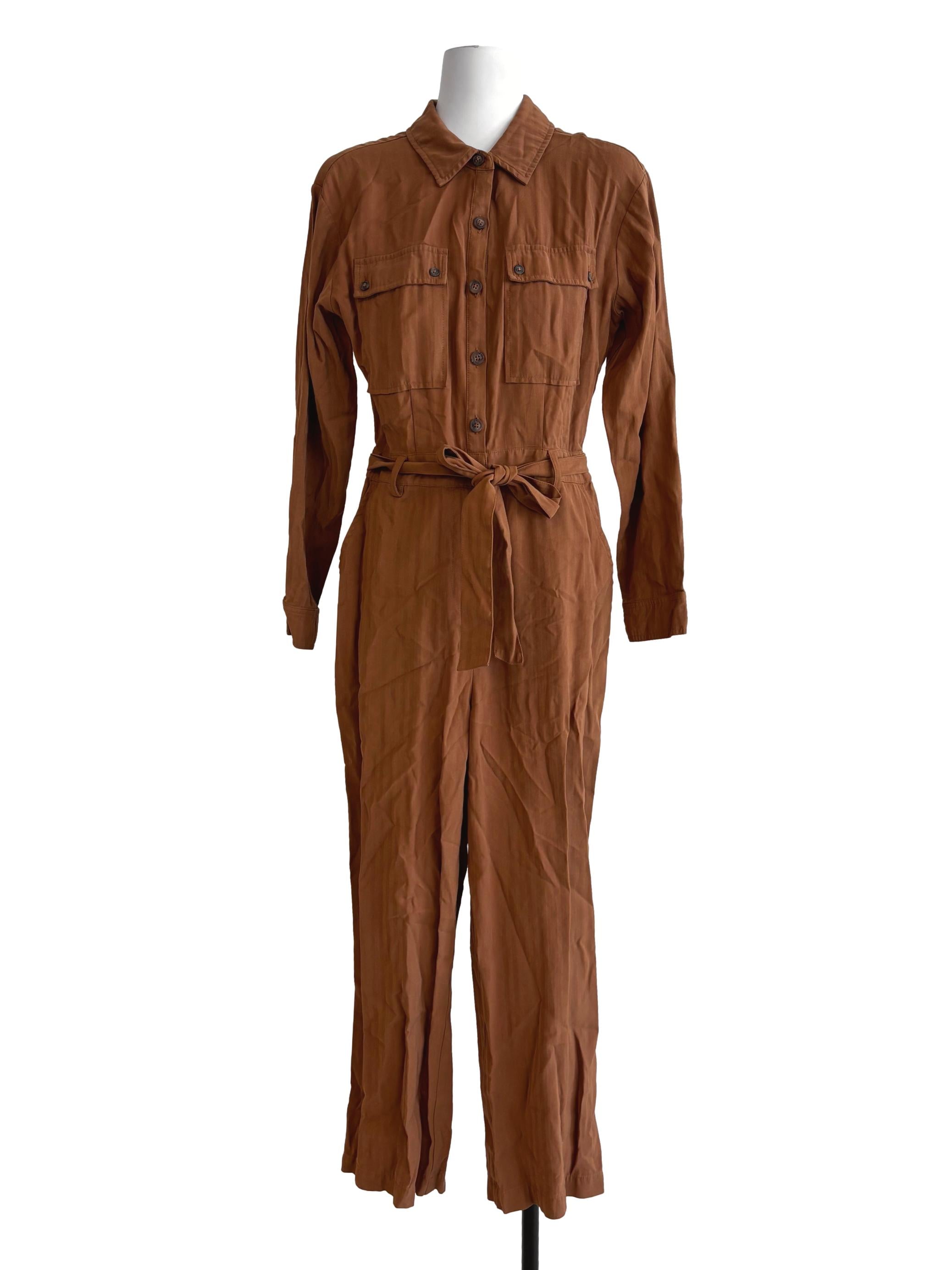 Ochre Brown Buttoned Jumpsuit