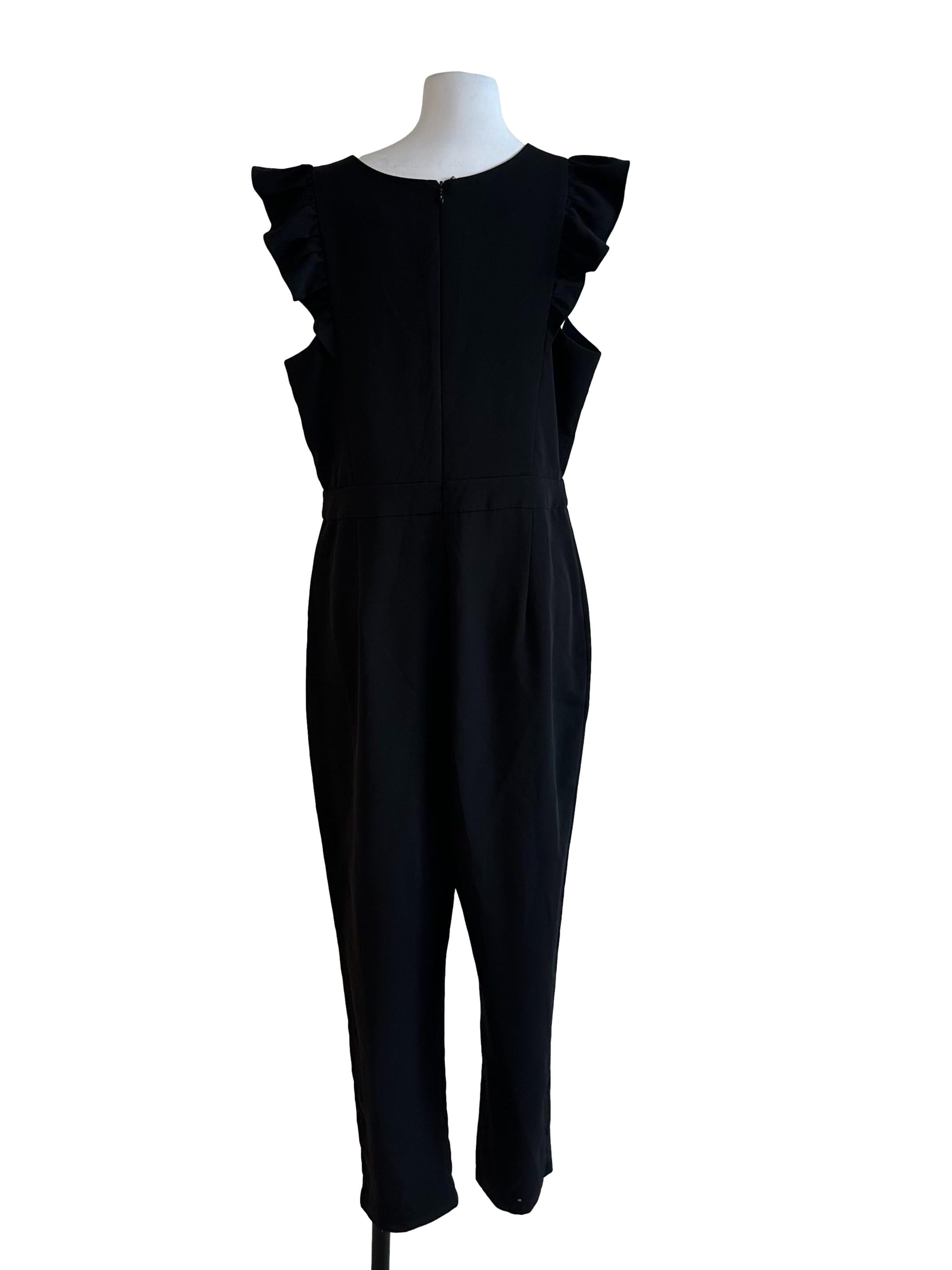 Raven Black V Neck Ruffle Sleeve Jumpsuit