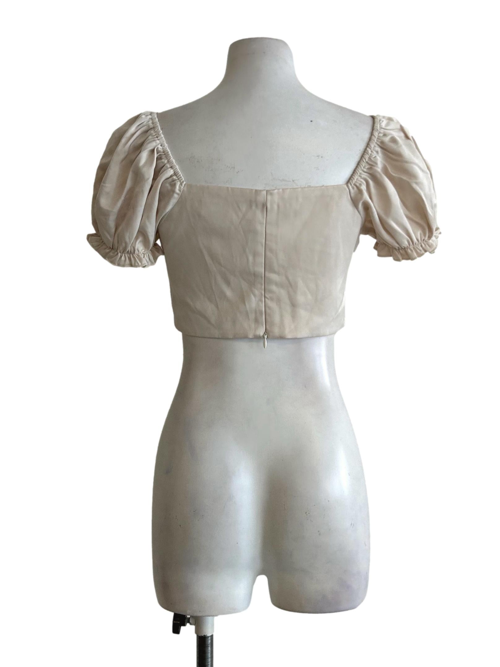 Beige Pleated Puffy Sleeve Top