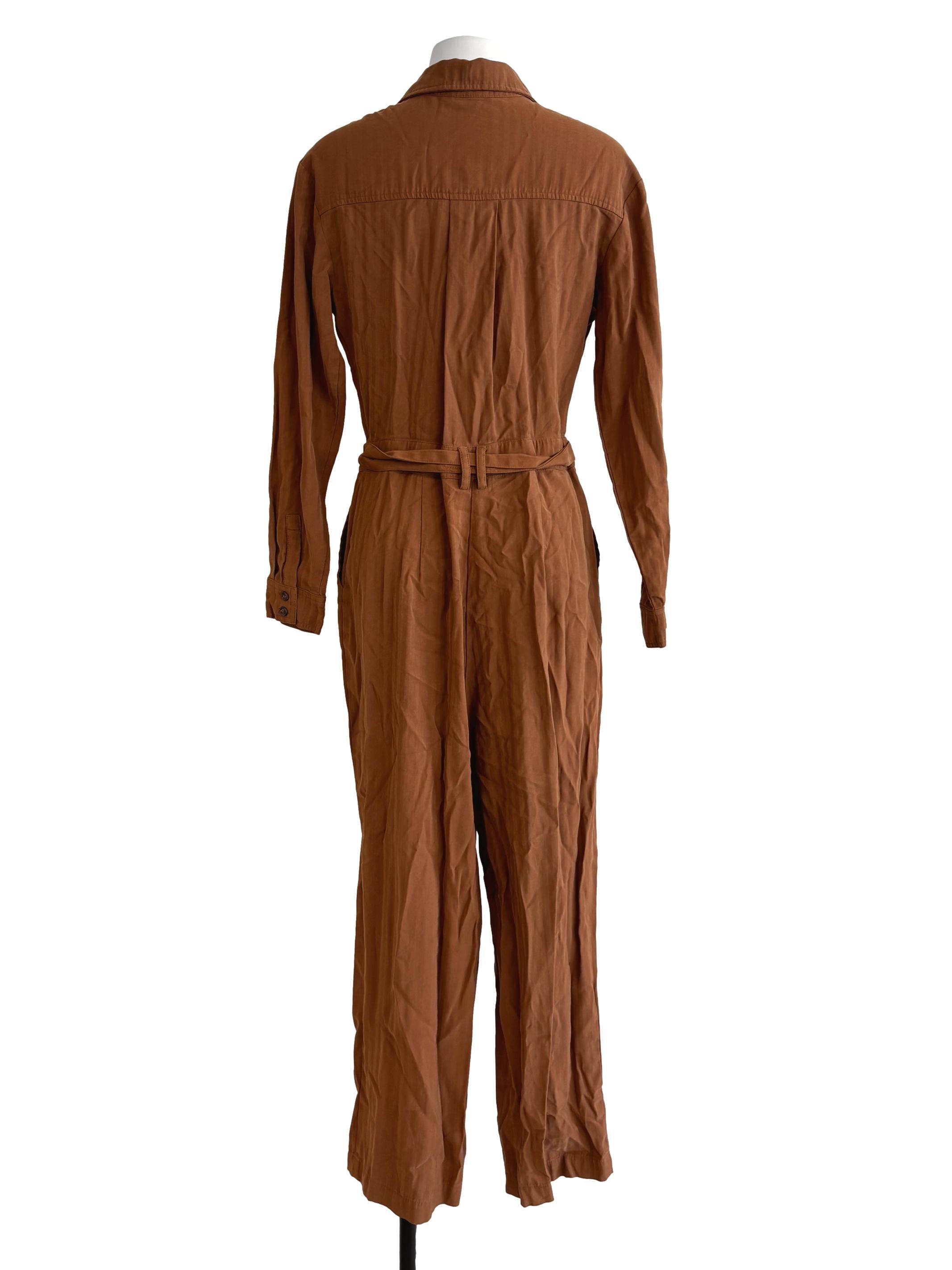 Ochre Brown Buttoned Jumpsuit