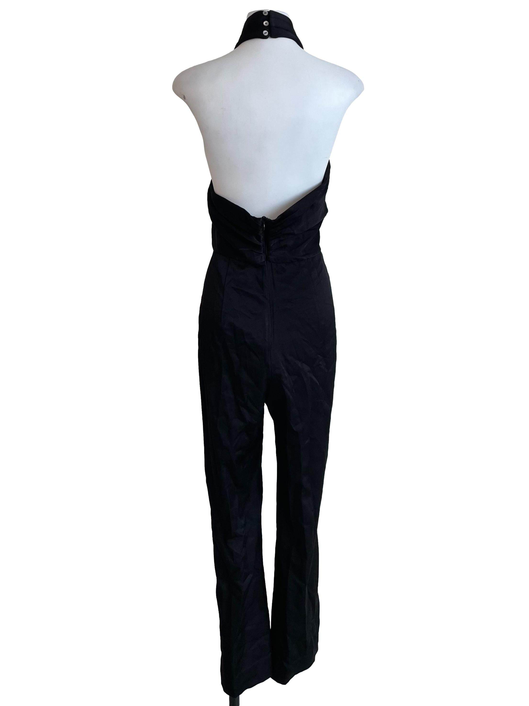 Black Halter Neck Satin Jumpsuit
