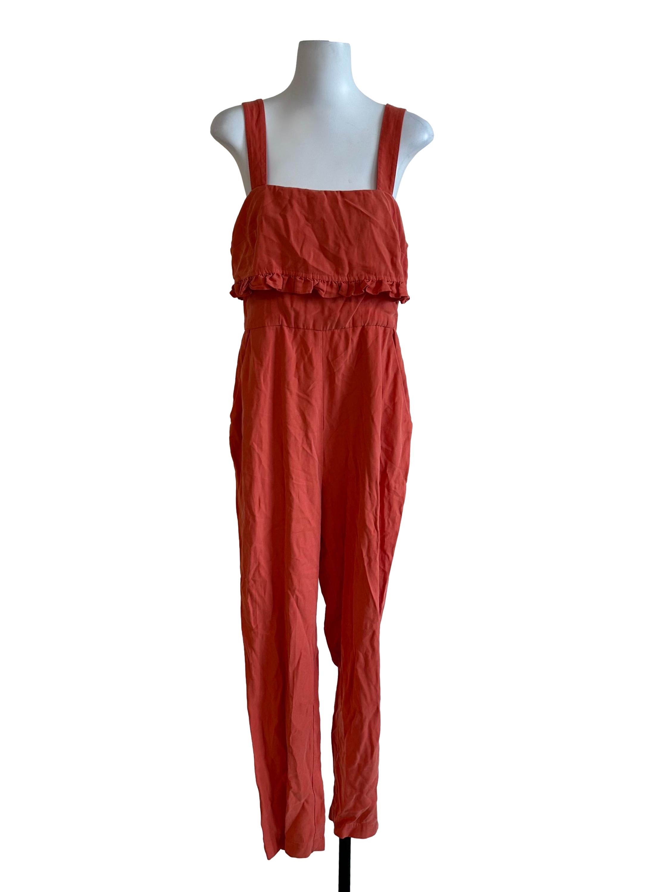 Fire Orange Square Neck Ruffle Jumpsuit
