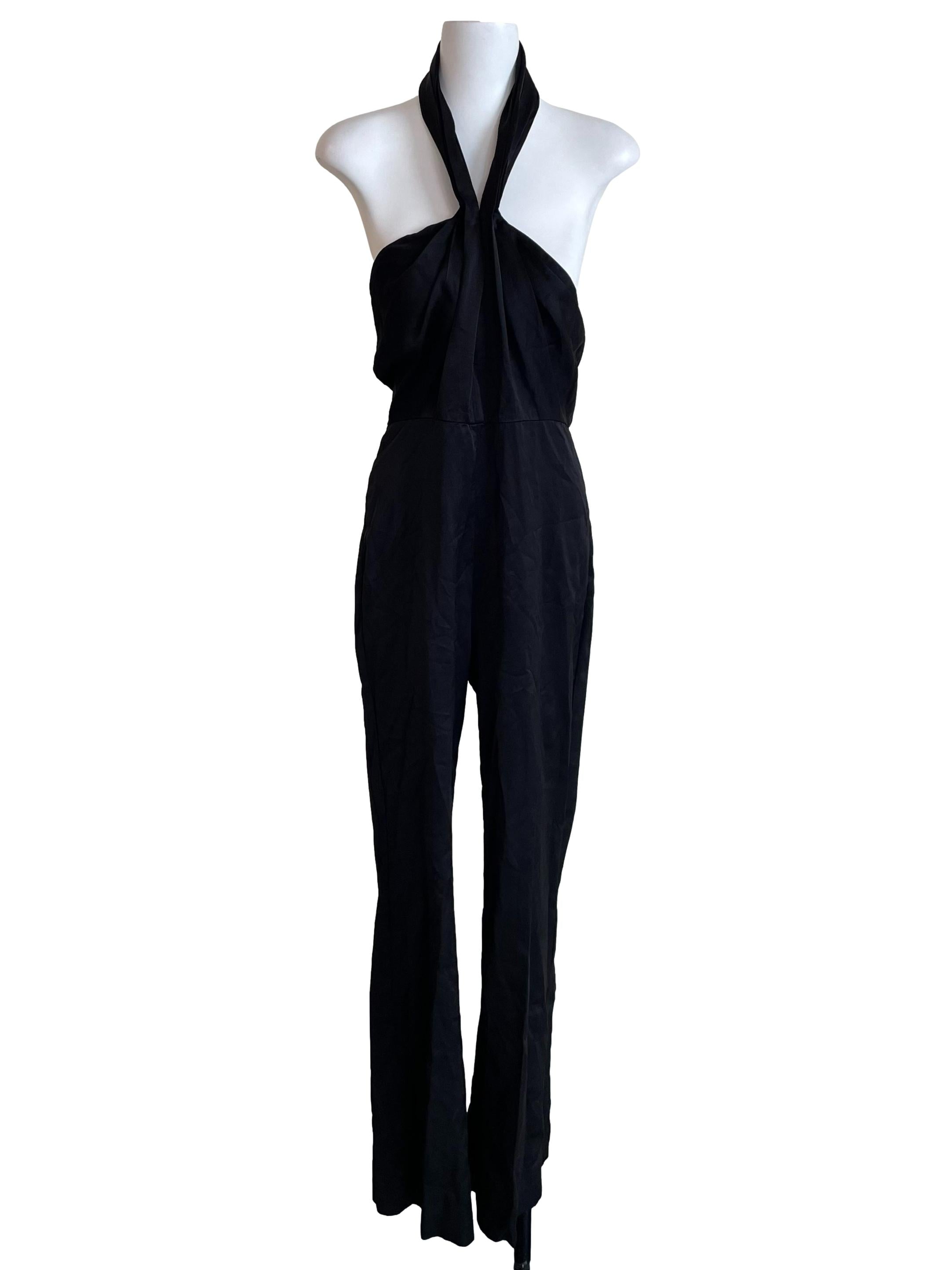 Black Halter Neck Satin Jumpsuit