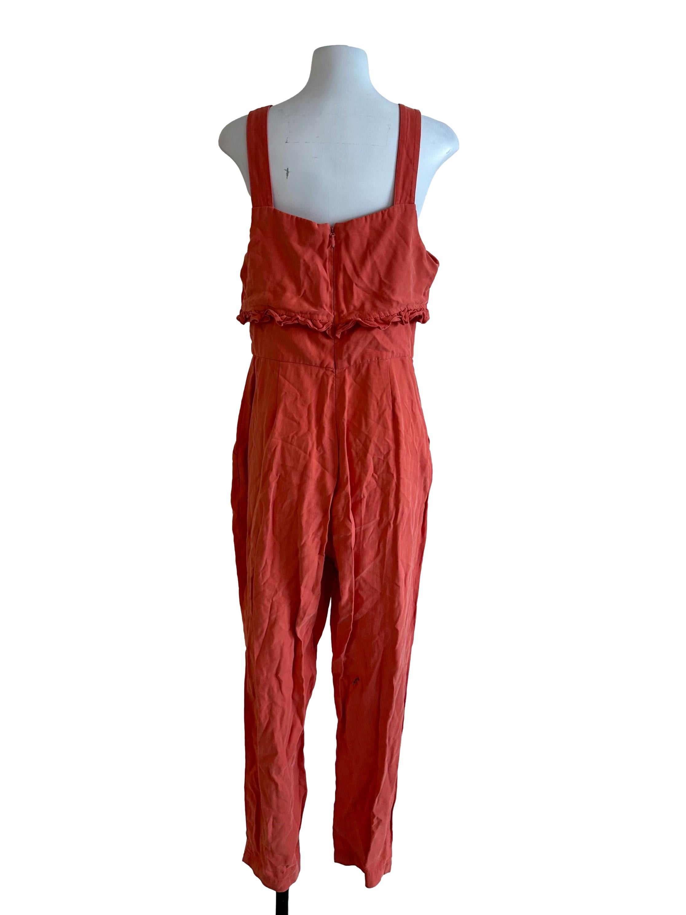 Fire Orange Square Neck Ruffle Jumpsuit