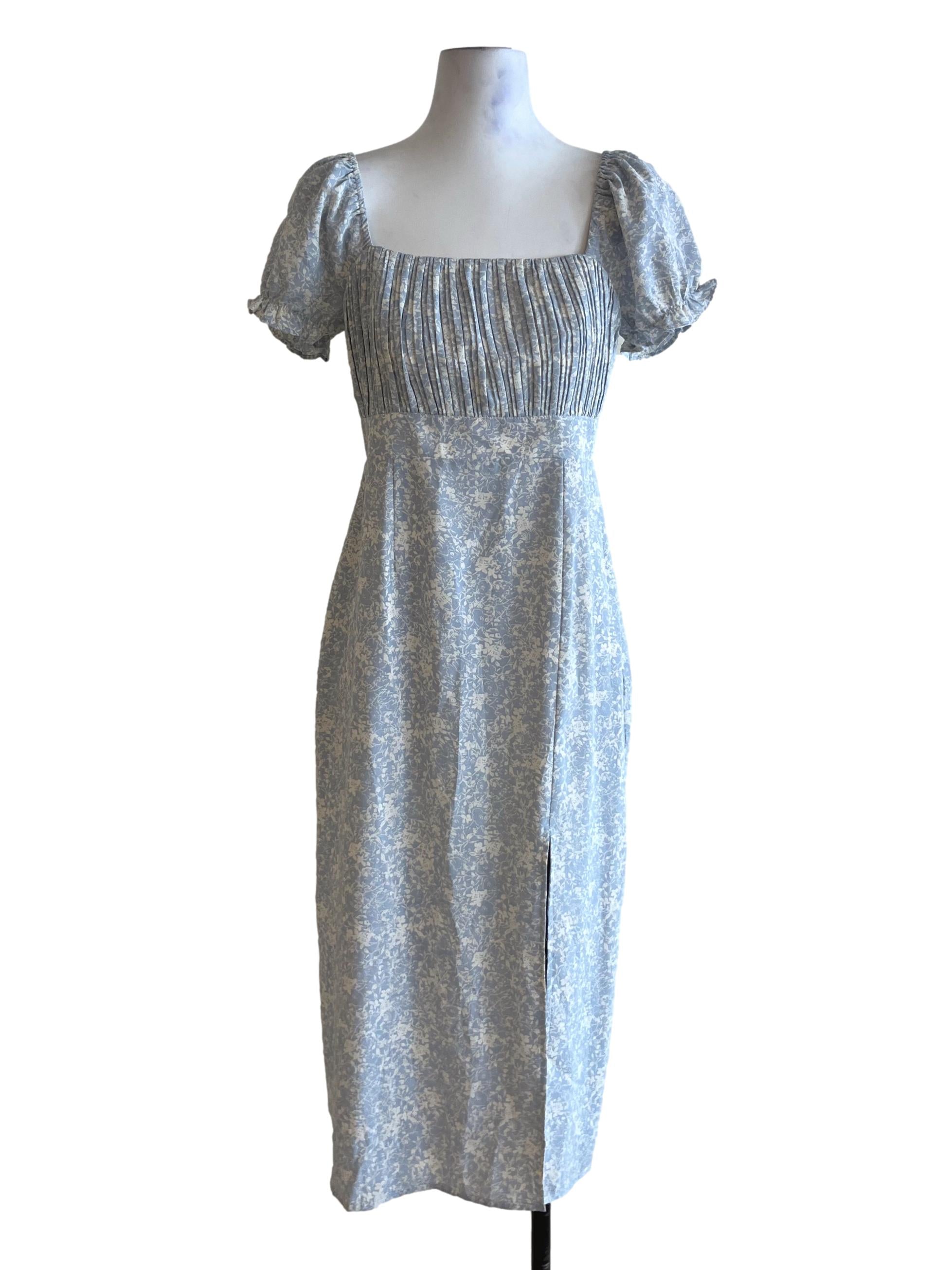 Sky Blue Floral Empire Dress