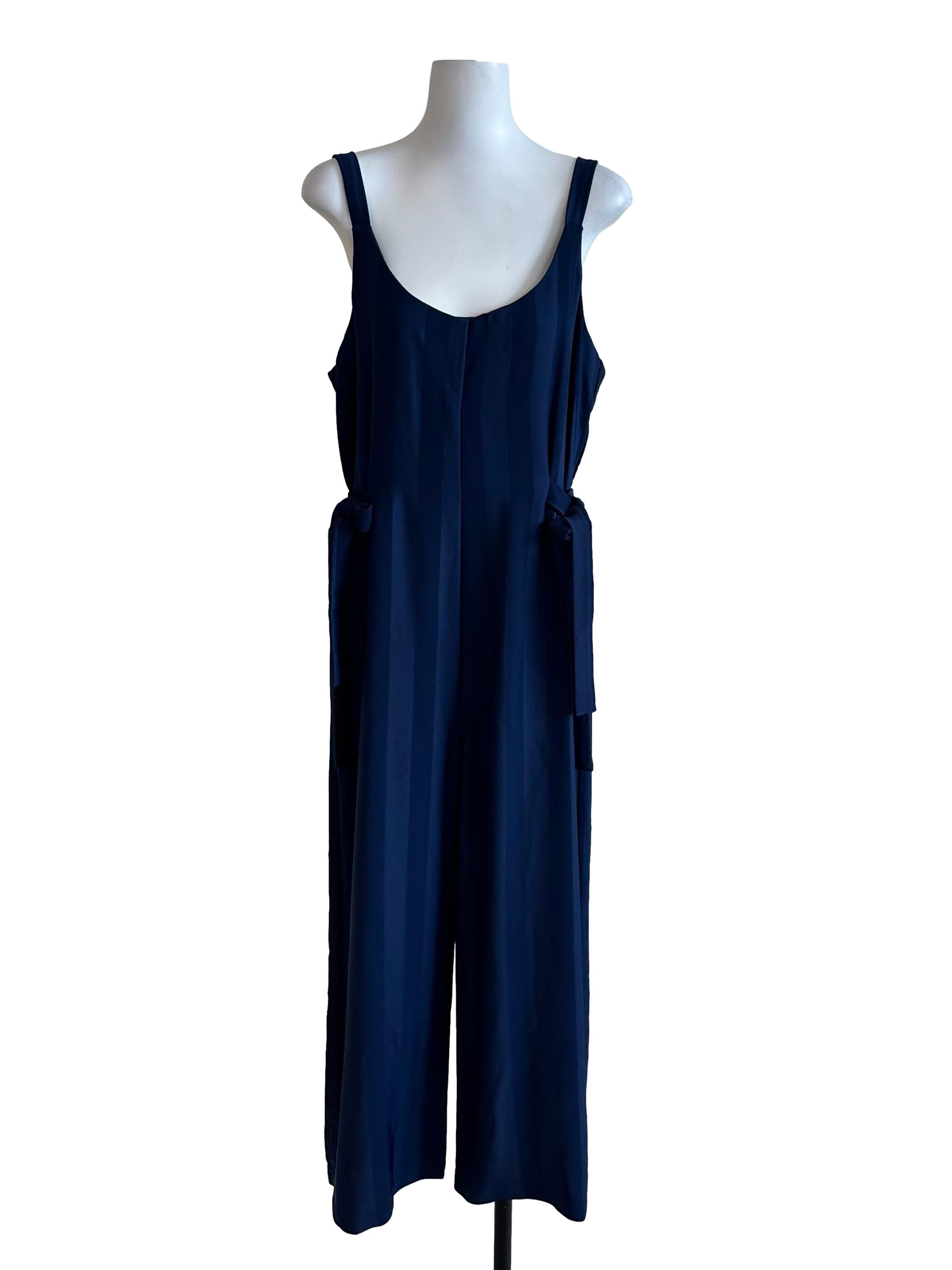Navy Blue Scoop Stripe Side Tie Jumpsuit