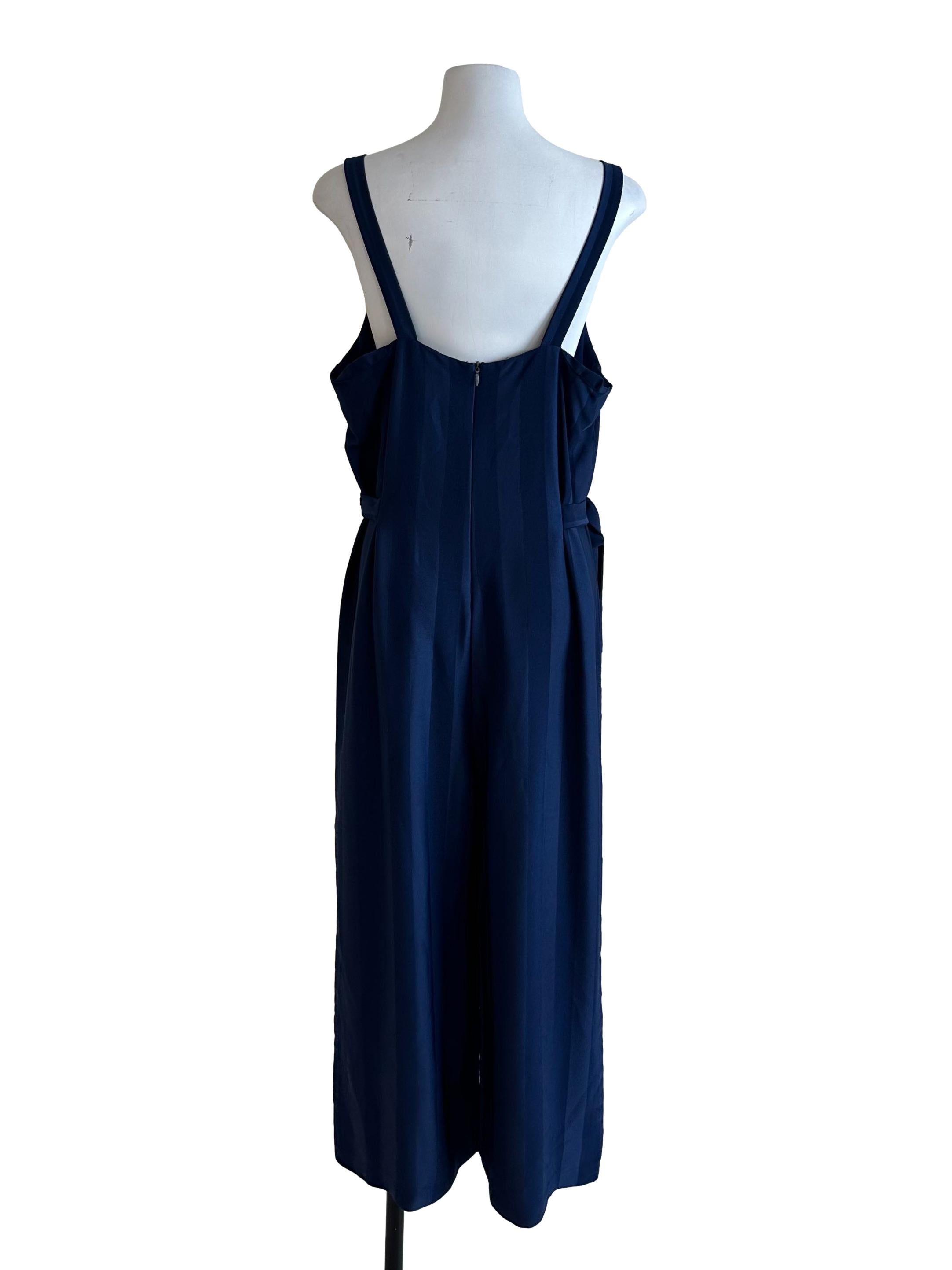 Navy Blue Scoop Stripe Side Tie Jumpsuit